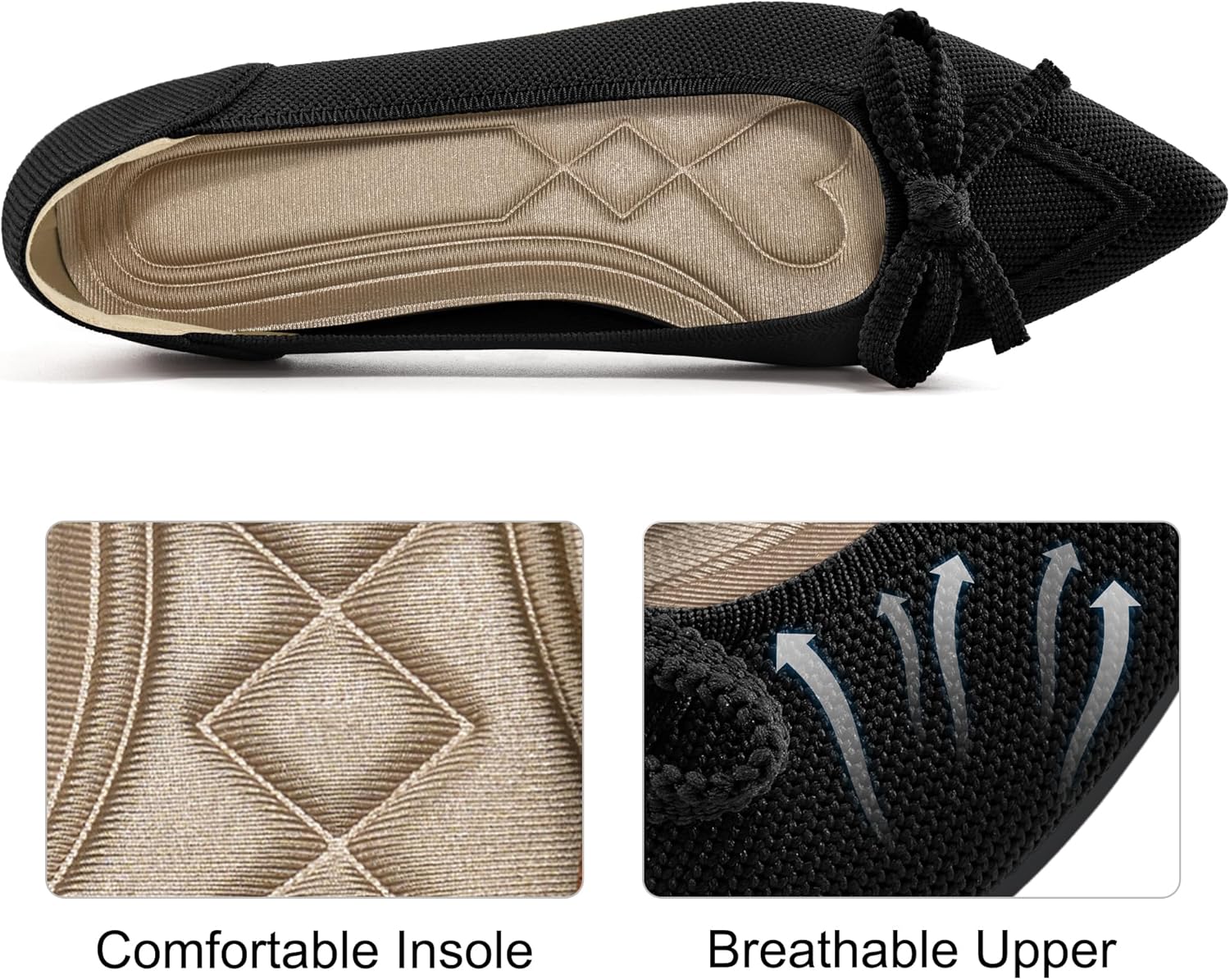 Thumbnail 3 de Ablanczoom Women’s Dressy Ballet Flats with Pointed Toe Bow Knit Upper