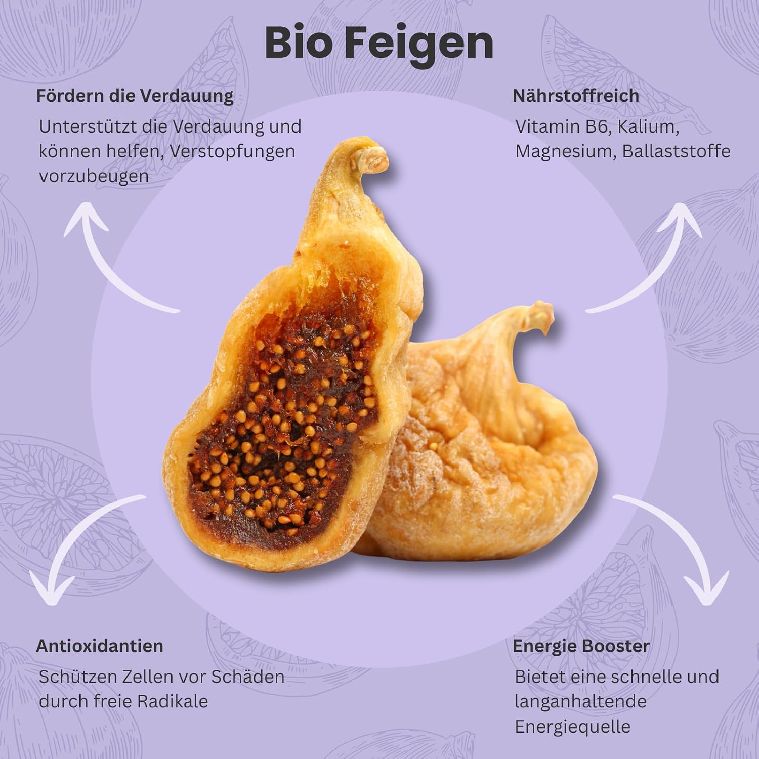 Detalle de DATTELMANN® Bio Feigen Getrocknet 500g – Ungesüßt, Ungeswefelt, ballaststoffreich