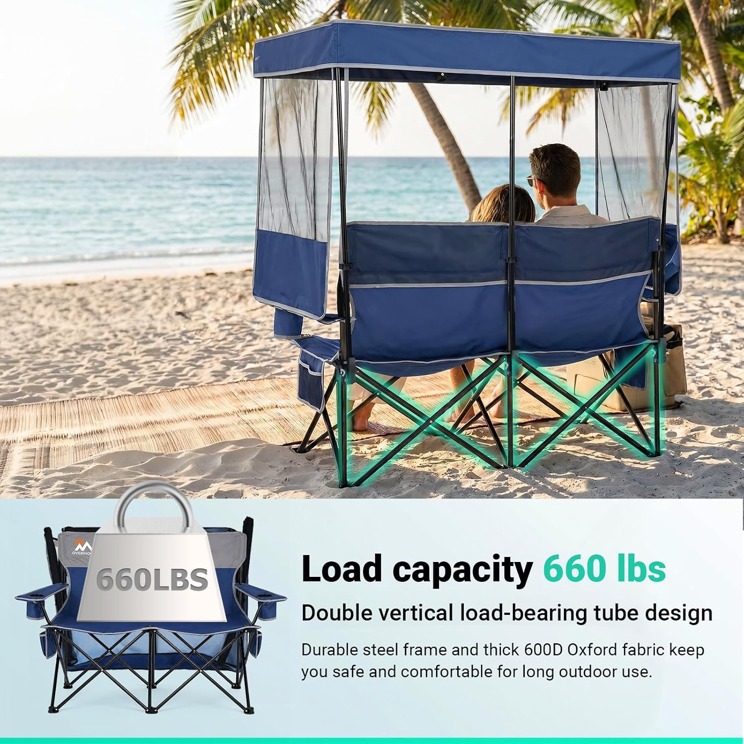 Detalle 2 de OVERMONT OM001936 Double Camping Loveseat with Adjustable Canopy