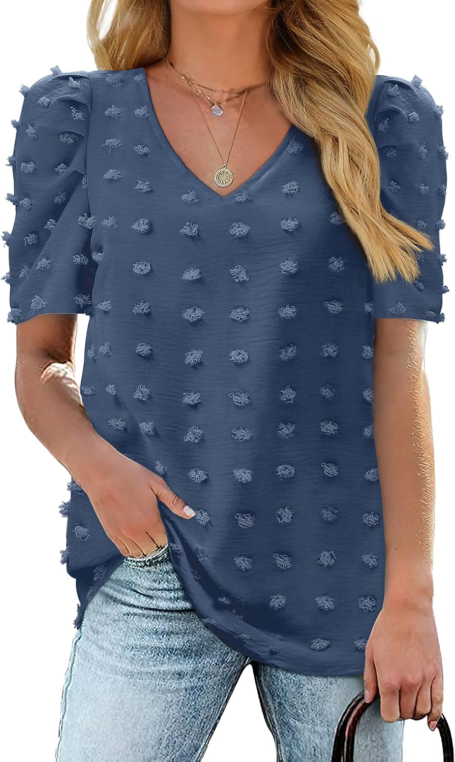 Thumbnail 6 de Aokosor Ladies Tops: Swiss Dot V-Neck Puff Sleeve Blouse for Everyday Style