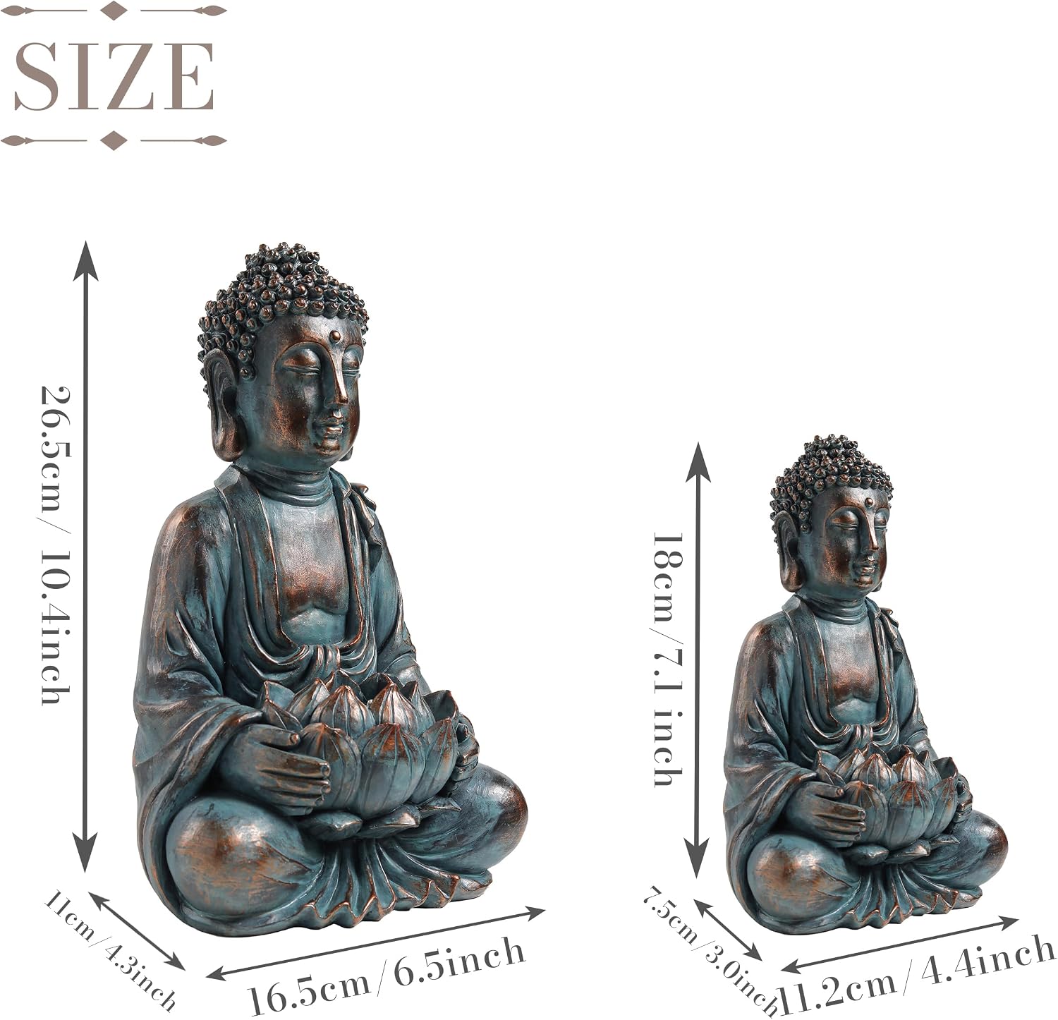 Detalle 2 de TERESA'S COLLECTIONS Bouddha de jardin zen avec lumière solaire (statue assise, résine imperméable) 18 cm