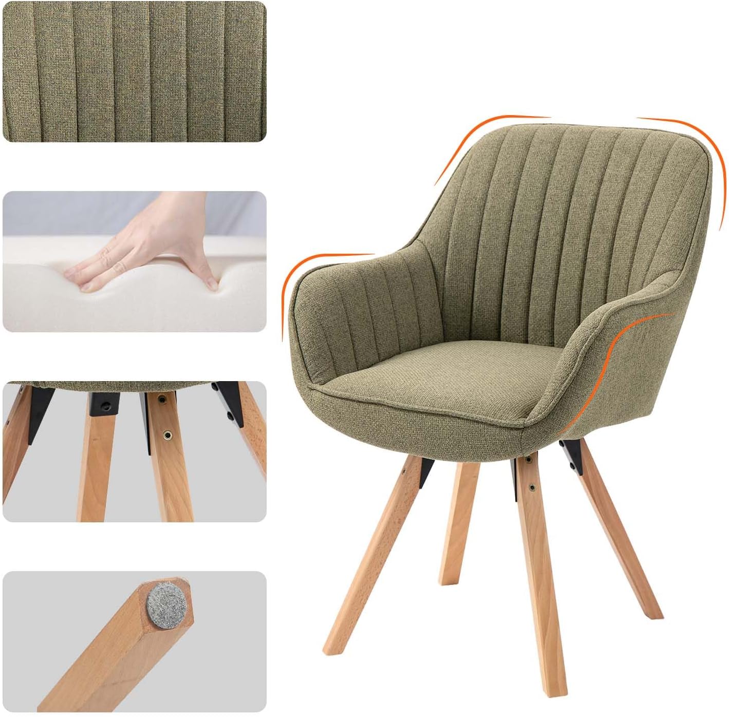 Thumbnail 4 de MEUBLE COSY sedia girevole 360° imbottita con schienale e braccioli in tessuto verde
