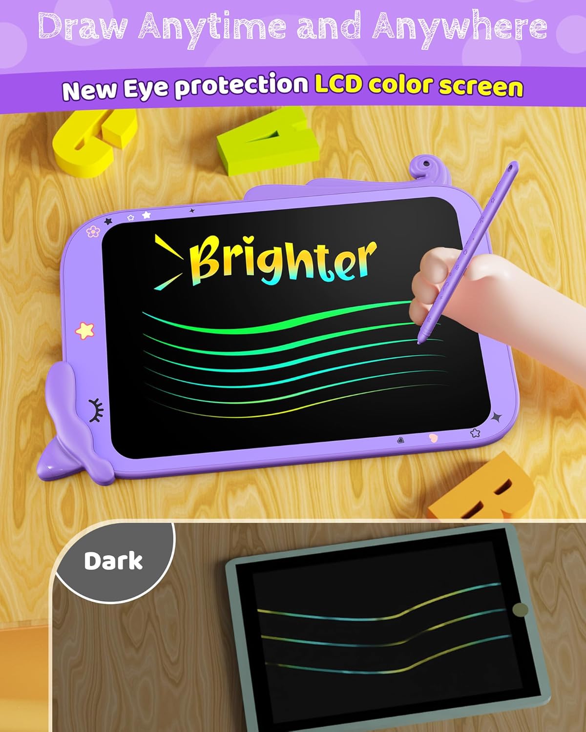 Detalle de ORSEN 10-inch LCD Writing Tablet for Kids – Dinosaur Doodle Board (Purple) for 3–8 Year Olds