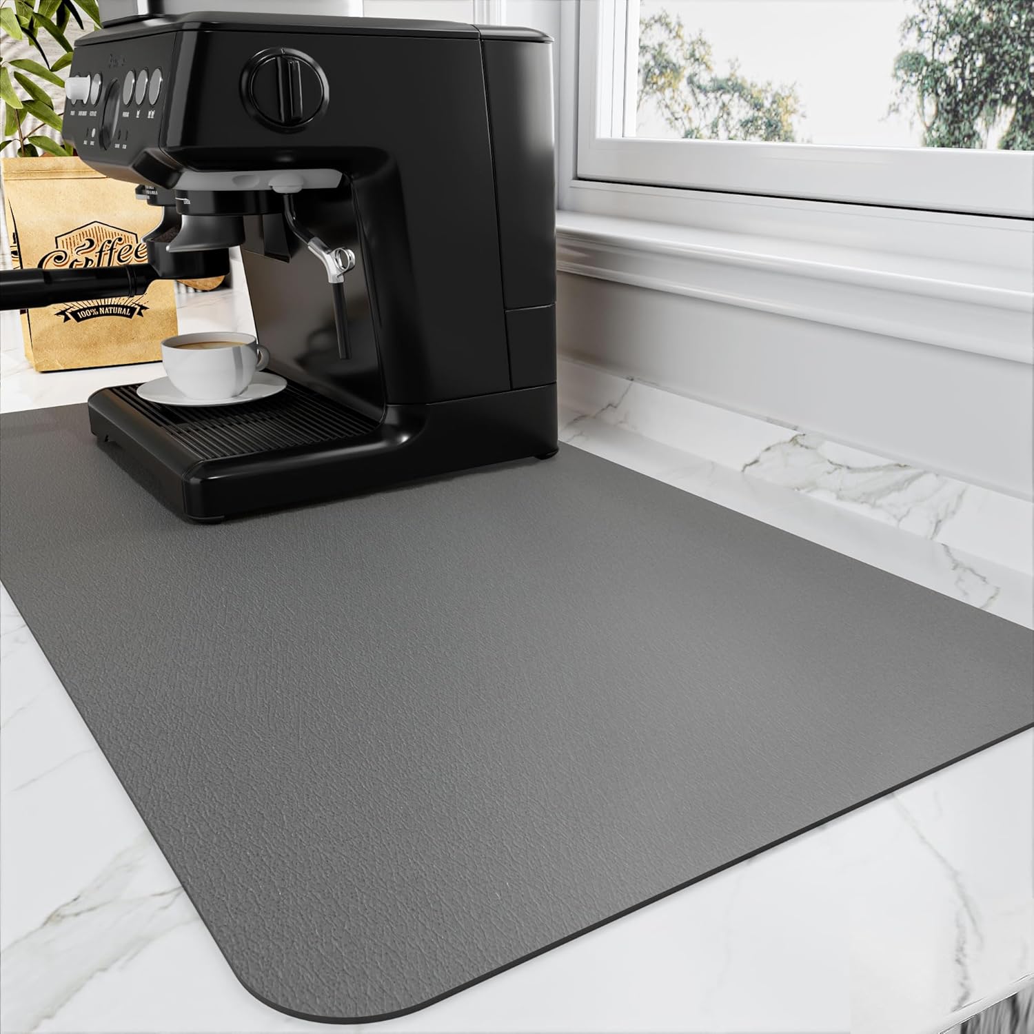 Detalle de HotLive Coffee Mat - Absorbent Hide Stain Rubber Backed Dish Drying Mat for Kitchen Counter