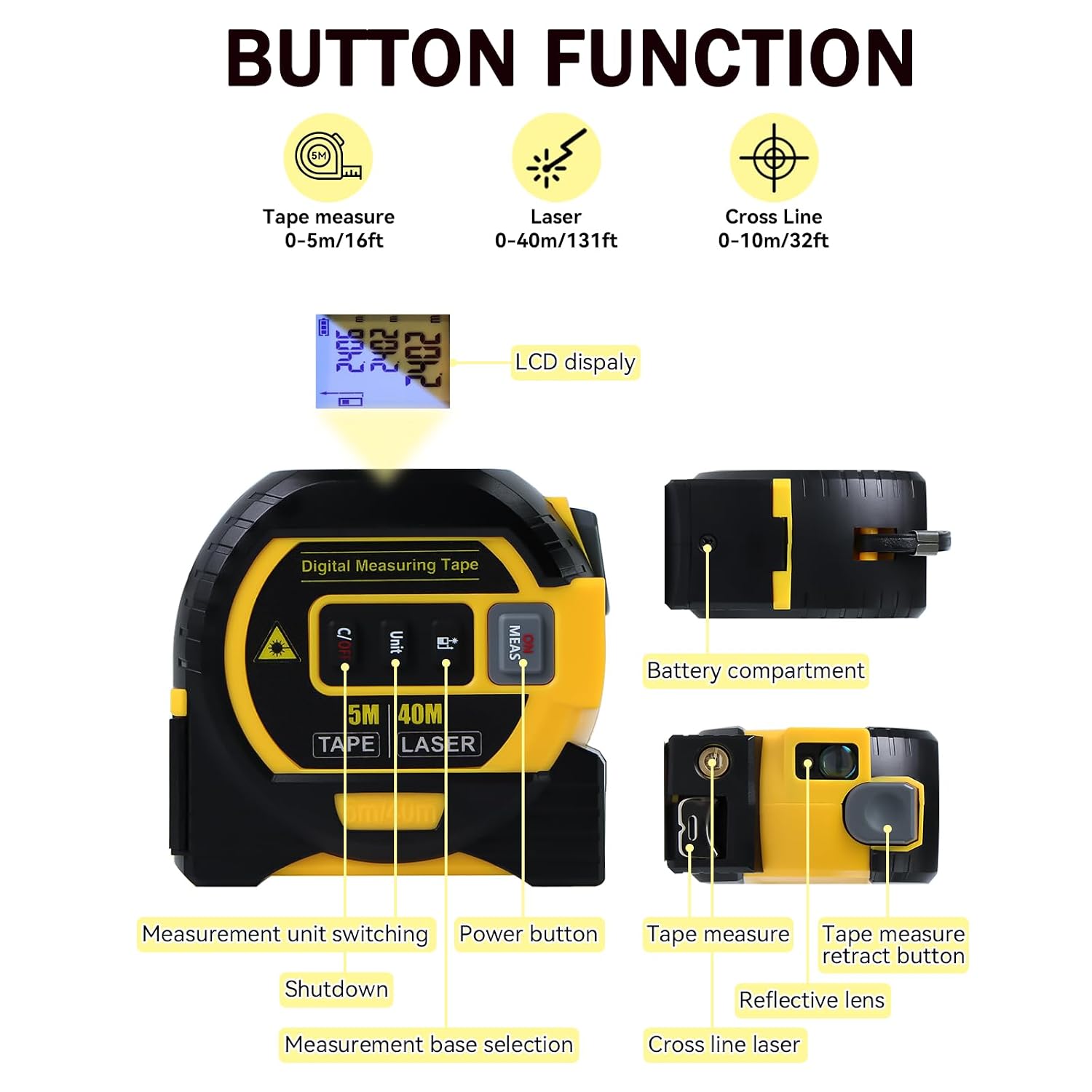 Thumbnail 1 de Fitdays 3-in-1 laser tape measure 40m
