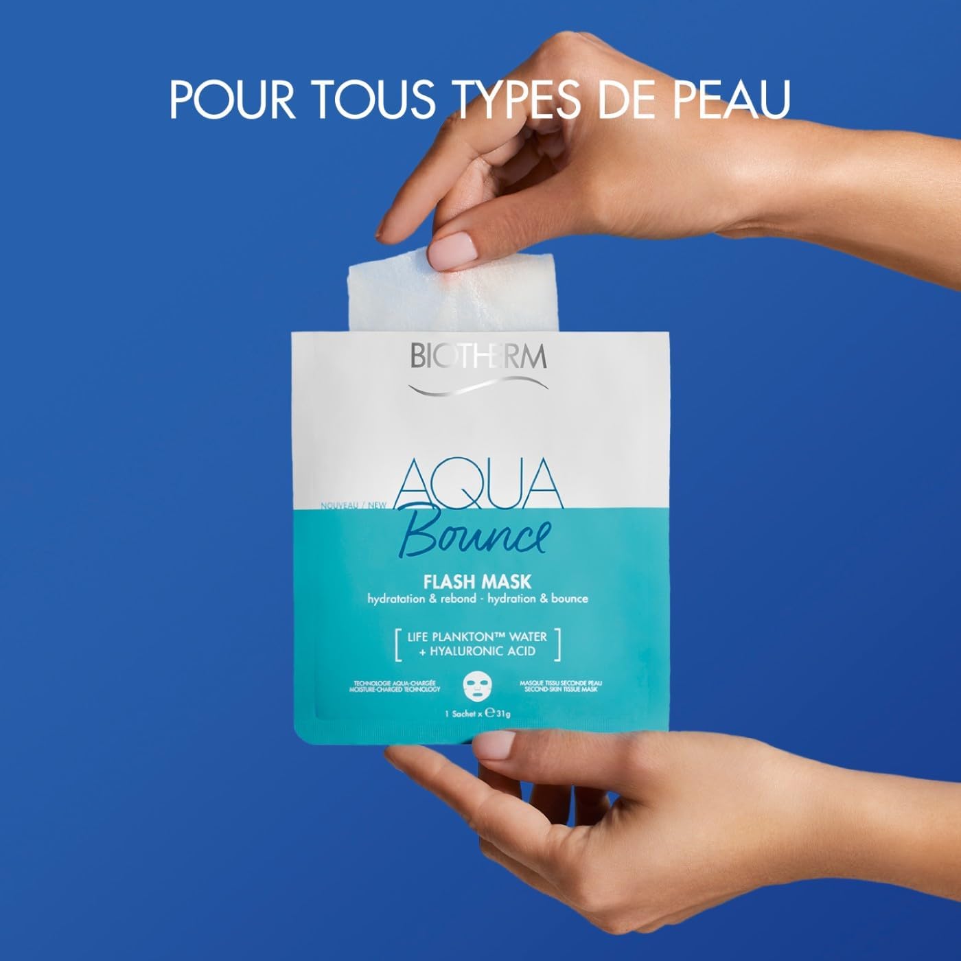 Detalle de Biotherm Aqua Bounce Flash Mask – Masque Tissu Hydratation Flash & Rebond Instantané