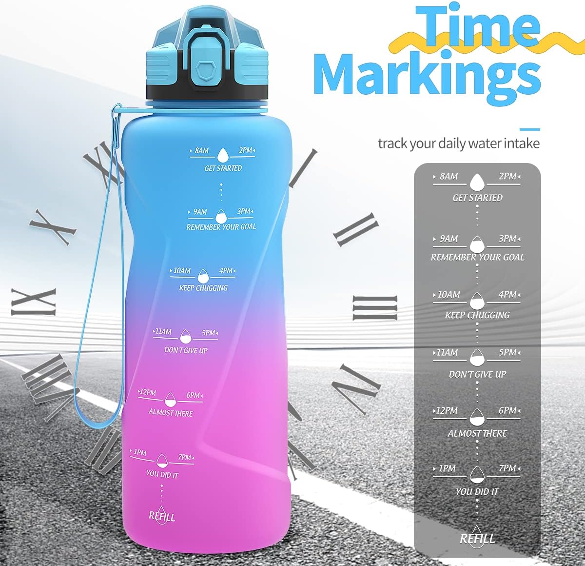 Detalle de Coolfel Sport Trinkflasche 500 ml – Auslaufsicher, BPA-frei, mit Zeitmarkierung