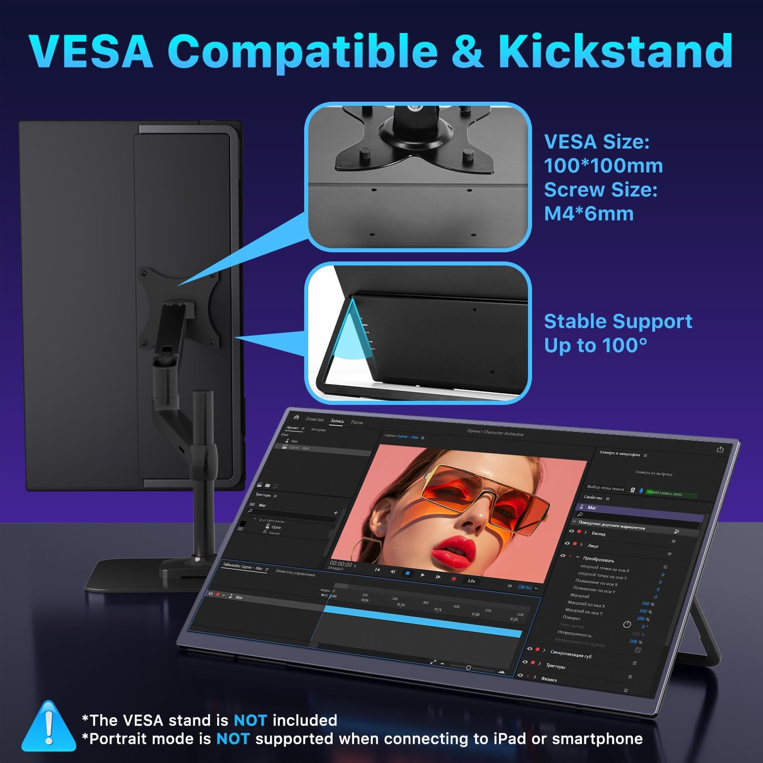 Thumbnail 3 de Upperizon 23.8-Inch 4K Portable Monitor with HDR, USB-C & HDMI, 100x100mm VESA, Built-in Speakers