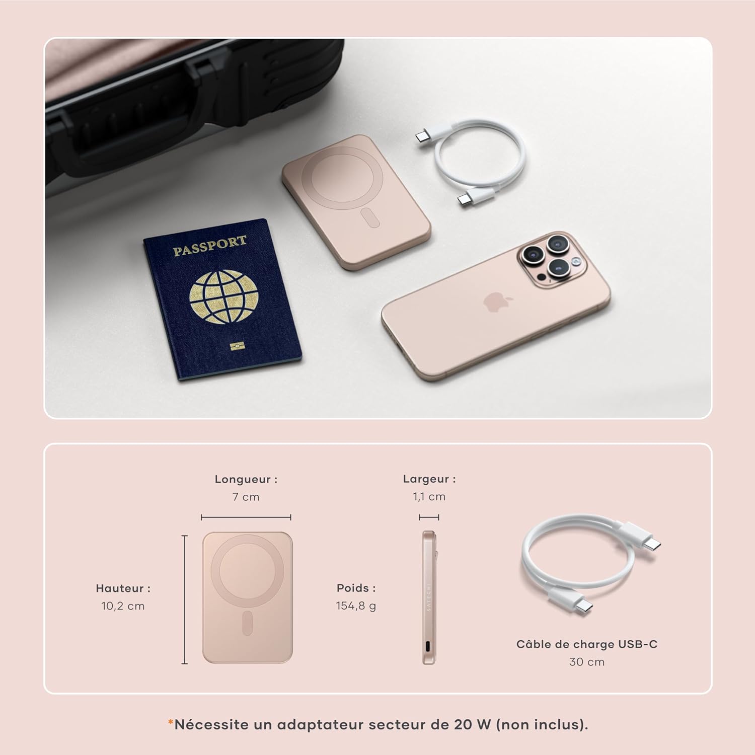 Thumbnail 5 de SATECHI OntheGo™ Batterie Externe MagSafe 5000 mAh Qi2 avec support pliable (rose) — charge rapide jusqu’à 15 W