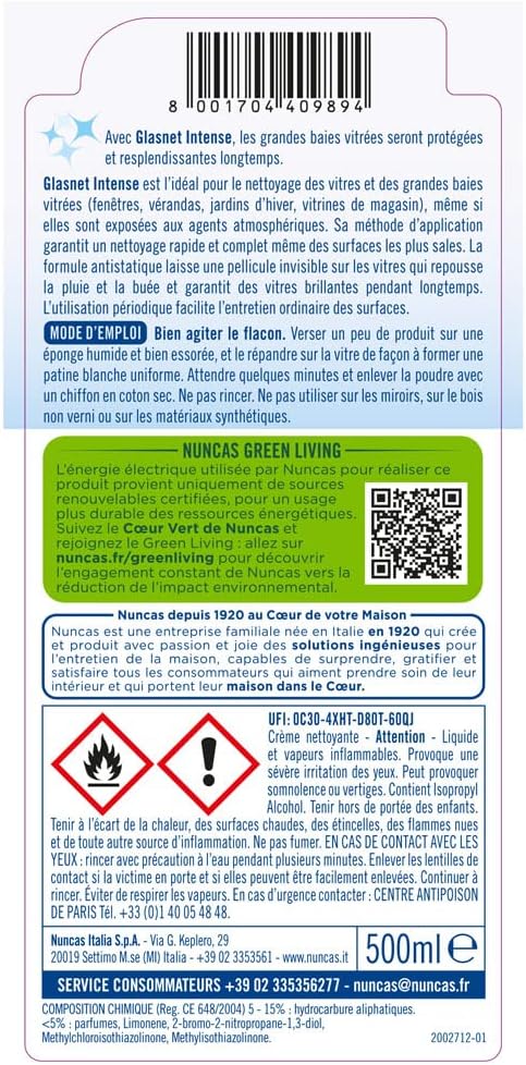 Thumbnail 2 de Nuncas Glasnet Intense – Crème nettoyante pour vitres et grandes baies vitrées 500 ml