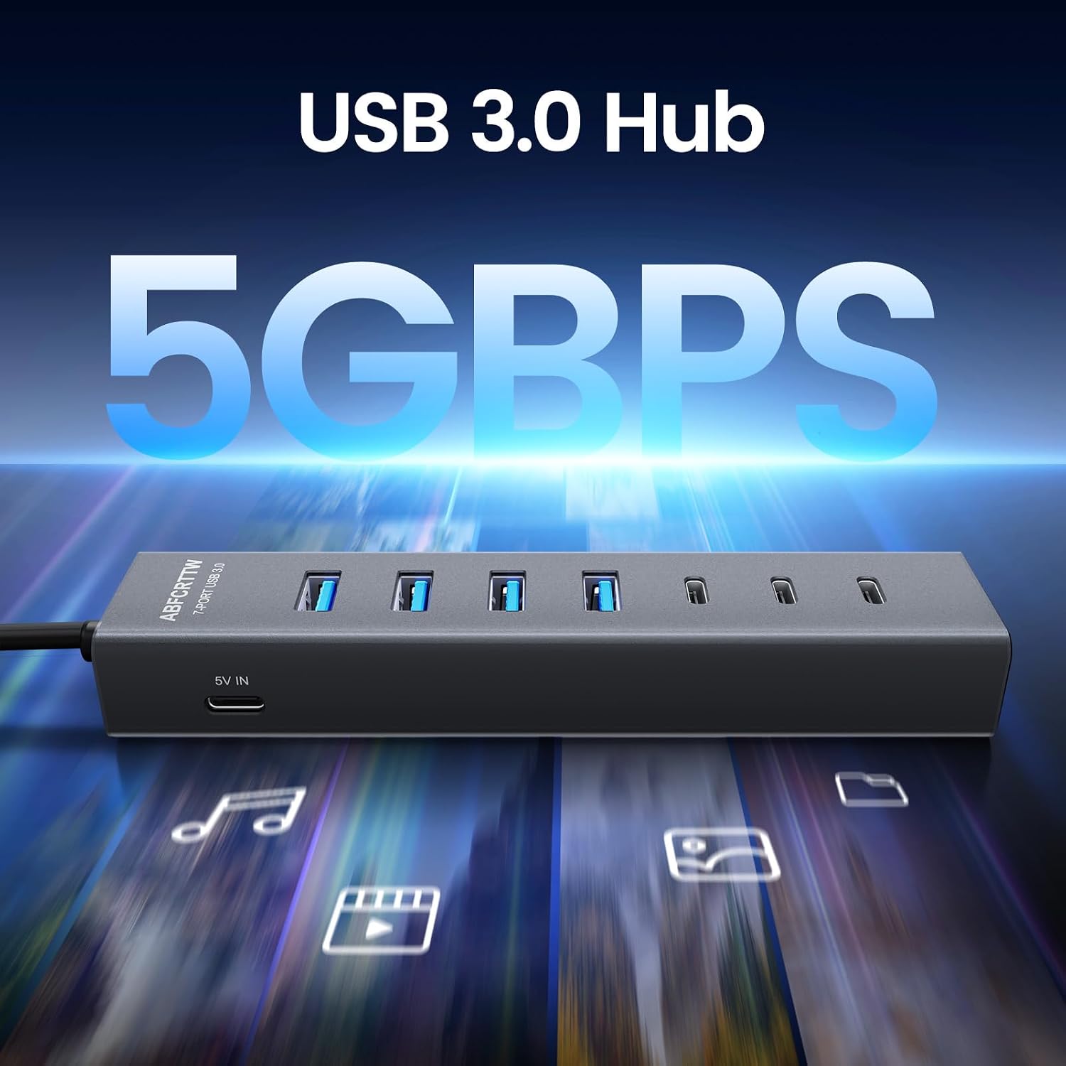 Detalle de ABFCRTTW USB-C to 7-Port USB Hub Multiport Adapter (Aluminium) with 5Gbps data