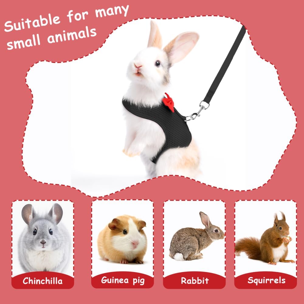 Detalle de MiOYOOW Small Pet Chest Harness, Adjustable Rabbit & Ferret Harness with Leash Set (S Size, Black)