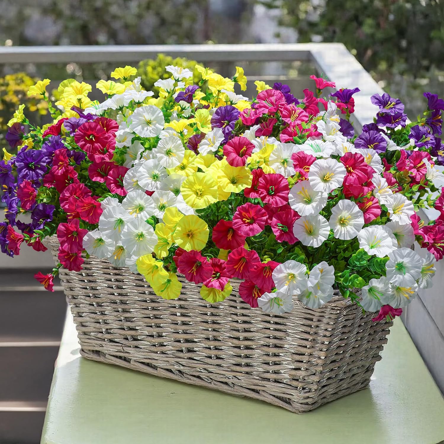 Thumbnail 1 de 12 Bundles Silk Morning Glory & Eucalyptus Artificial Flowers for Outdoor Decoration (UV Resistant, No Fade)