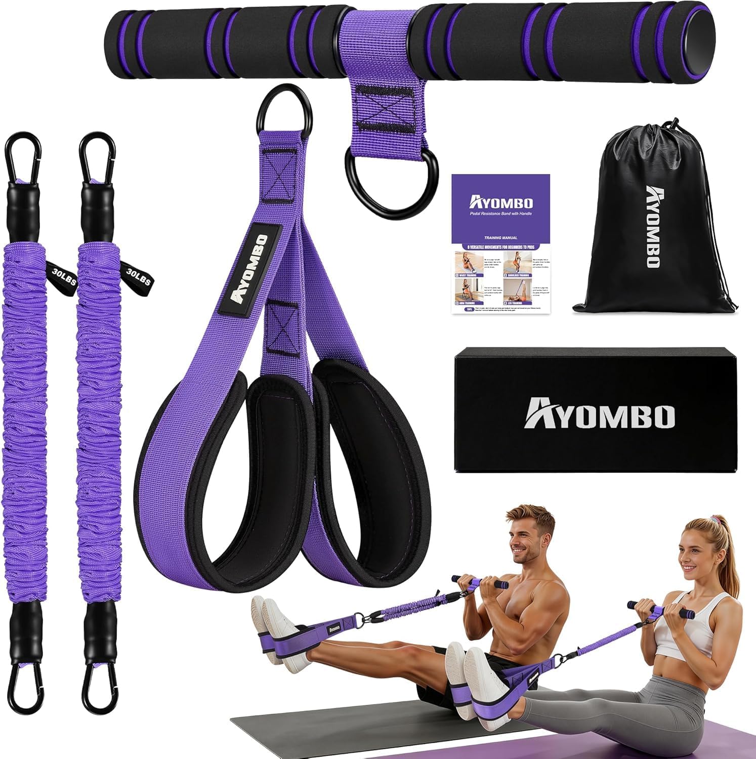 Detalle de Ayombo Upgrade Pedal Resistance Band with Handle: All-in-One Full-Body Training Tool