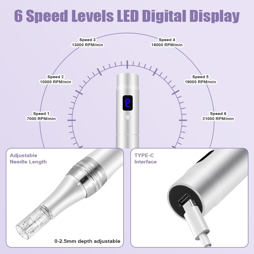 Thumbnail 4 de Vicloon Dermapen Elettrico per Microneedling Professionale con Display LCD, 6 livelli e 12 cartucce sigillate