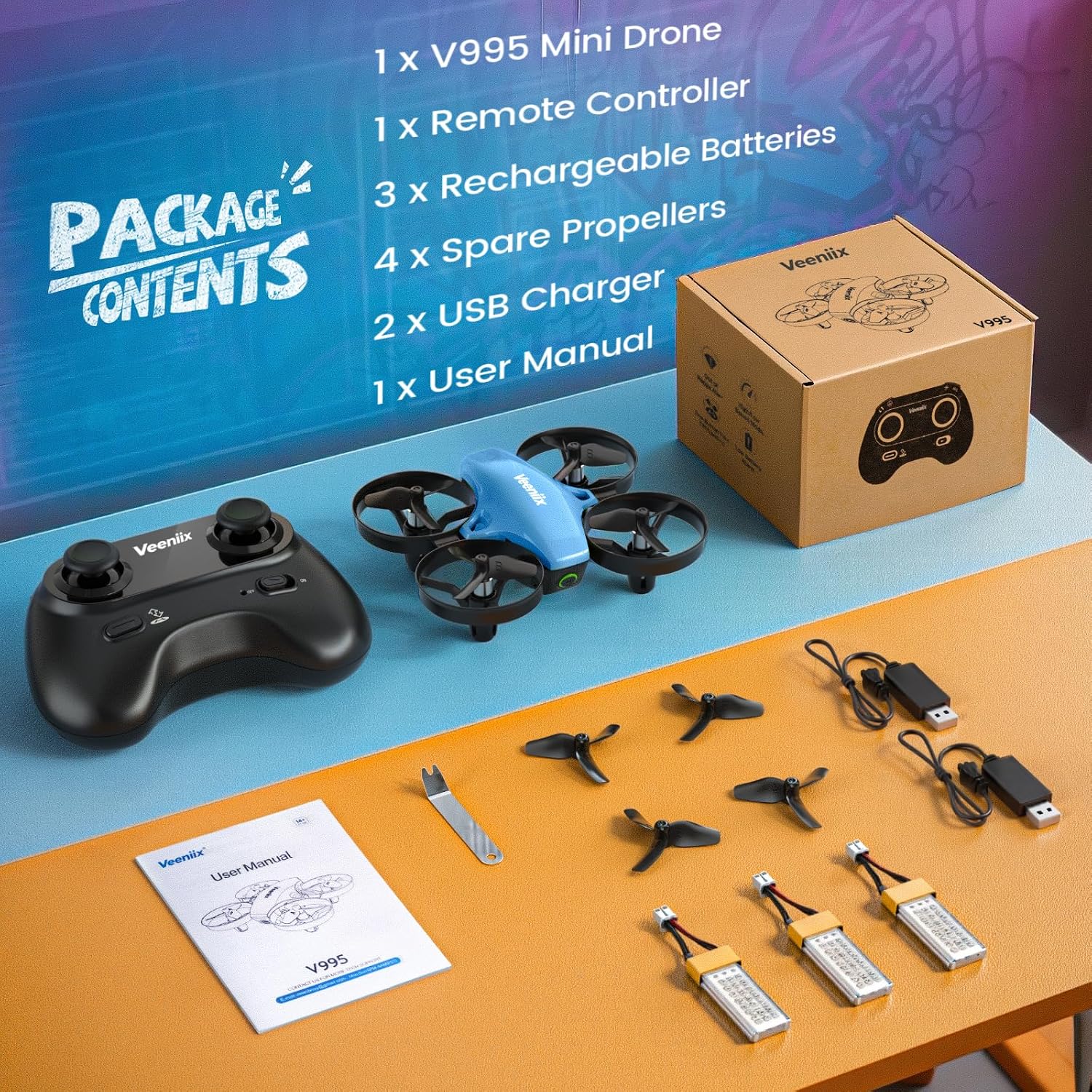 Detalle 2 de Veeniix V995 Mini Drone for Kids and Beginners, 3D Flips, 3 Batteries