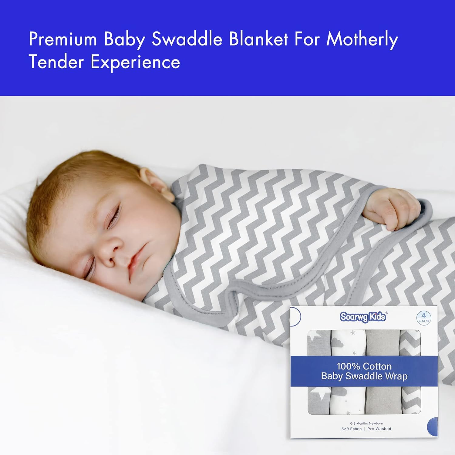 Thumbnail 5 de Soarwg Kids Baby Swaddle Blanket 0-3 Months (Pack of 4) — 100% Organic Cotton, Grey/Pink