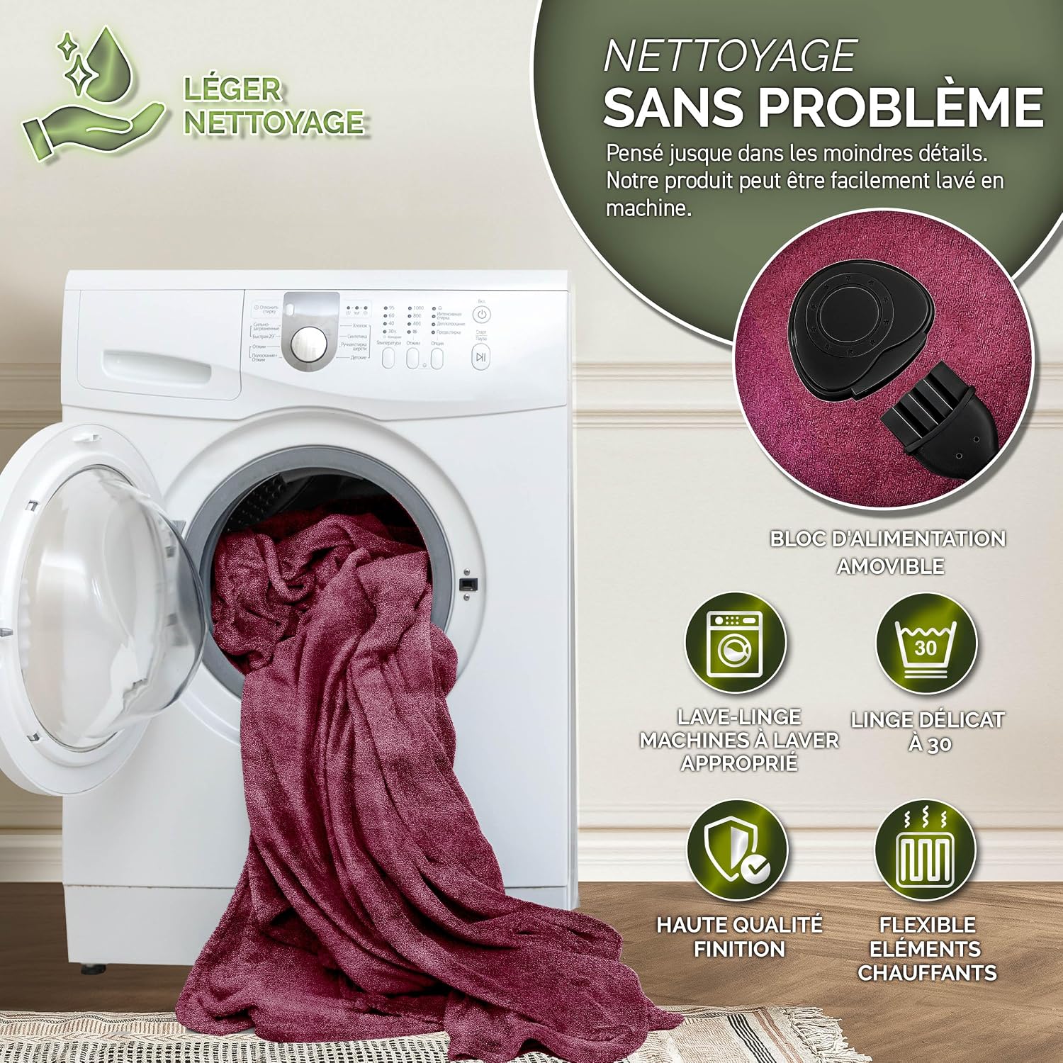 Detalle 2 de sinnlein® Couverture chauffante 180 x 130 cm avec arrêt automatique – Douillette, lavable