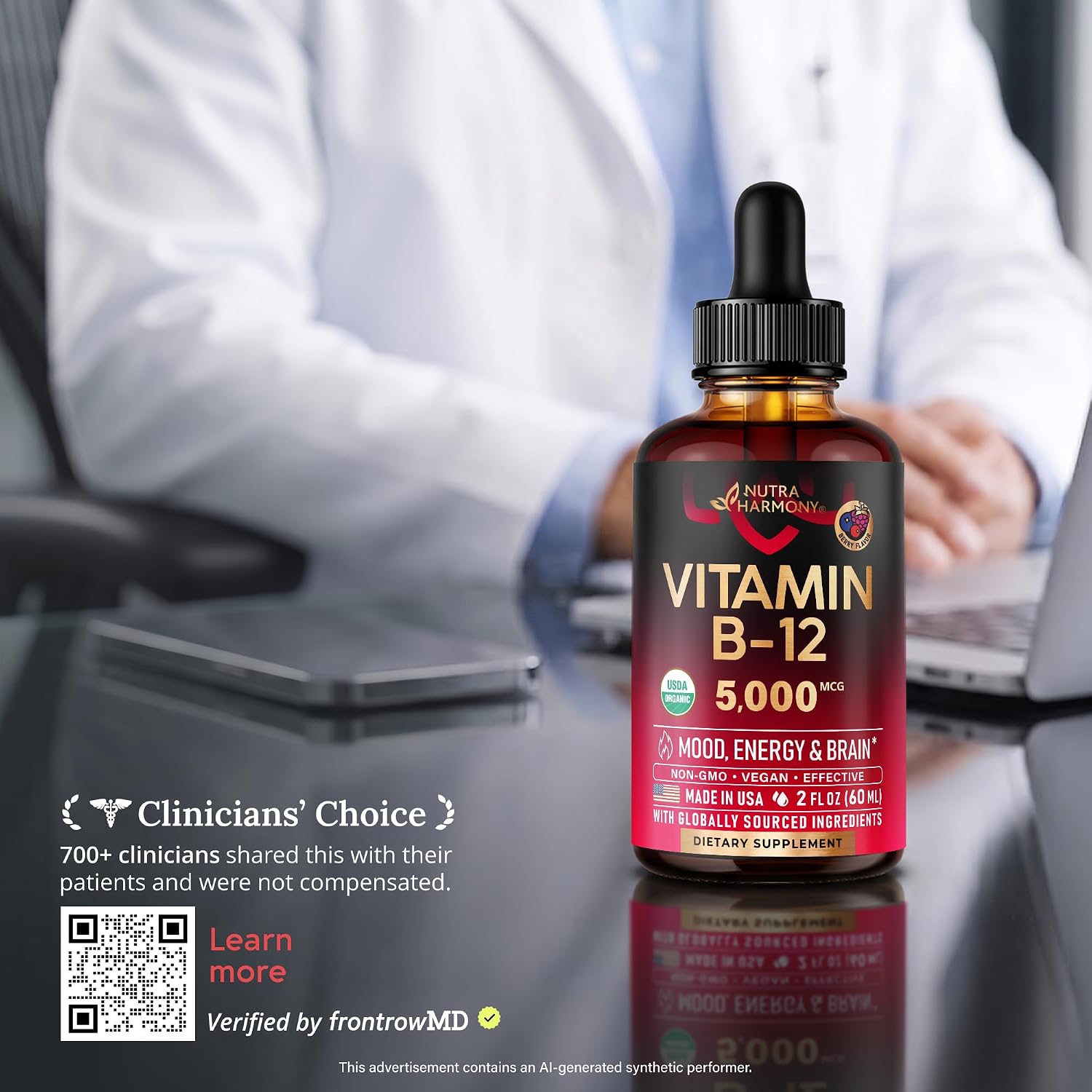 Detalle 1 de NUTRAHARMONY B12-0823 Vitamin B12 Drops, 5,000 mcg Methylcobalamin