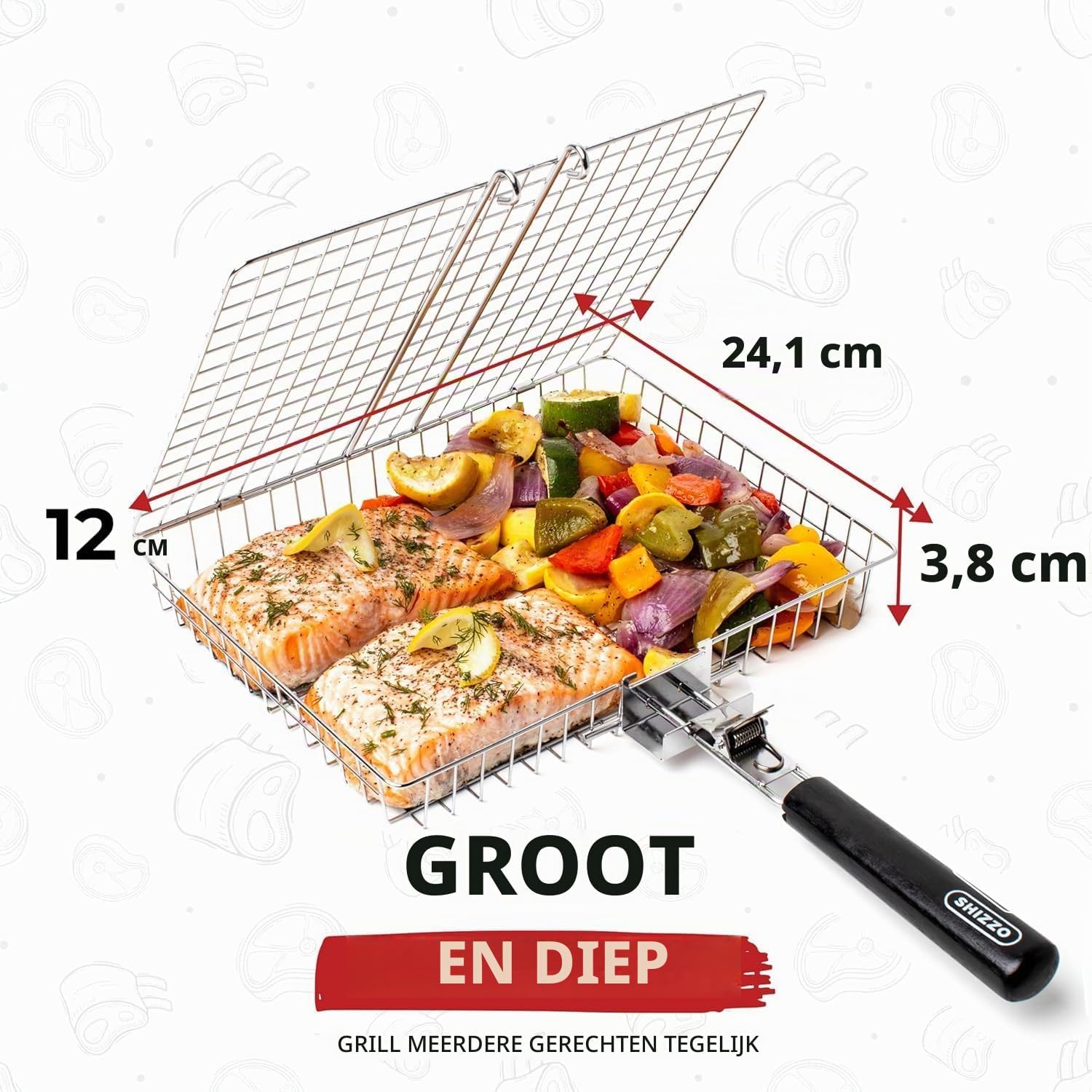 Thumbnail 6 de SHIZZO EA-G5JB-V5TC grillmandset van roestvrij staal met deksel