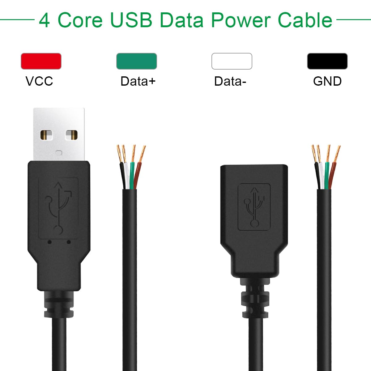 Thumbnail 1 de Xiatiaosann USB 2.0 Type A open-wire cable set for Arduino-style DIY (5 male + 5 female, 4-pin)