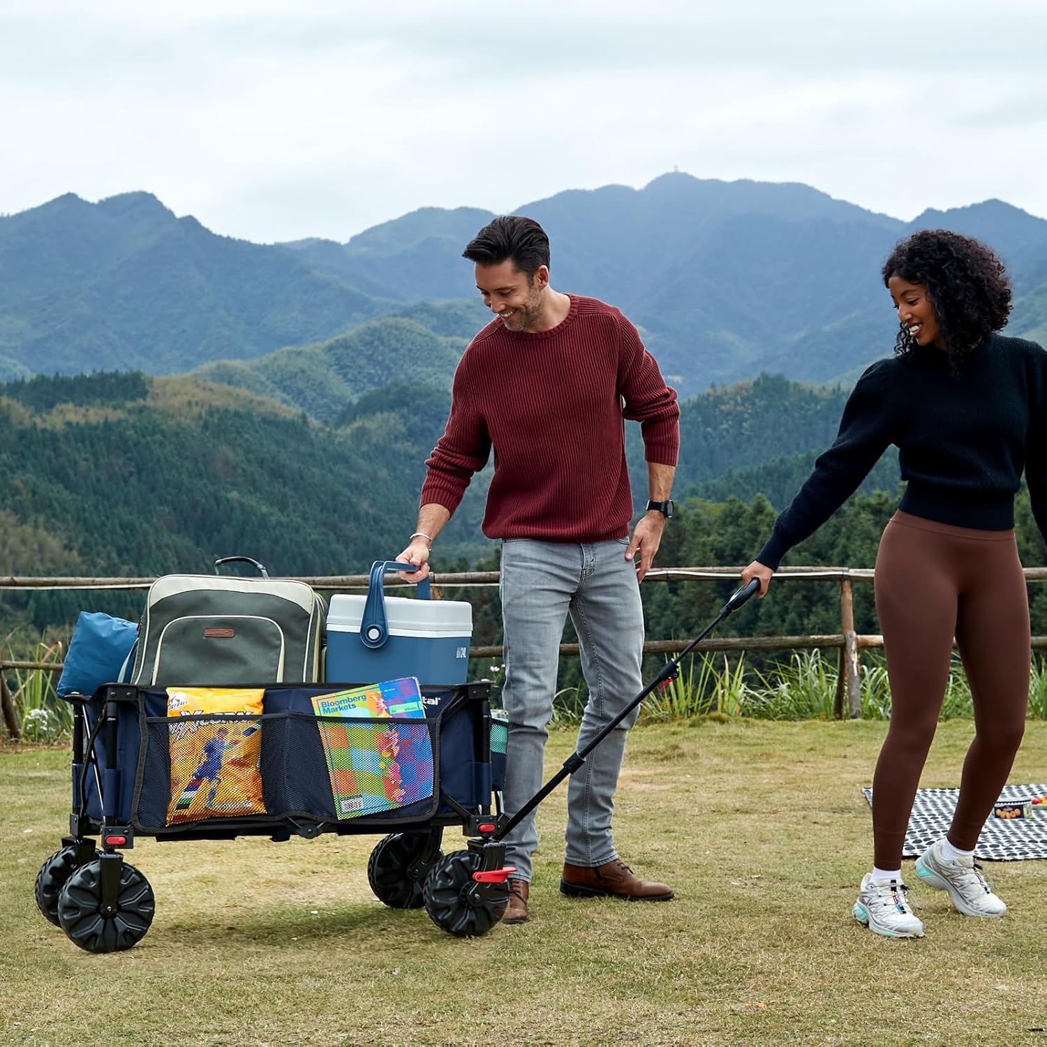 Detalle de PORTAL Chariot de Plage Pliable avec Frein — Chariot Tout Terrain à Roues Amovibles 20 cm
