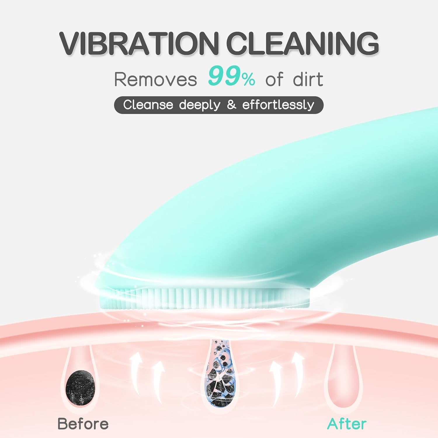 Detalle 2 de Silicone Face Scrubber: Rechargeable Cleansing Brush with Heat Massage End (Green)