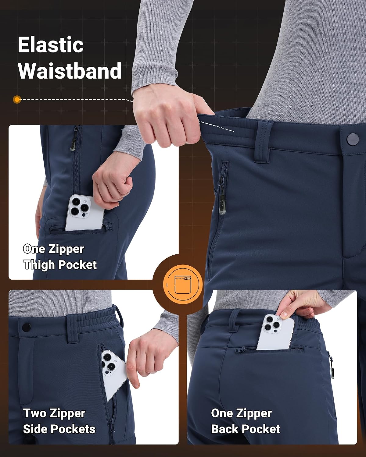 Detalle 1 de 33,000ft Women's Fleece-Lined Hiking Pants, Stretch Fabric, 4 Zip Pockets