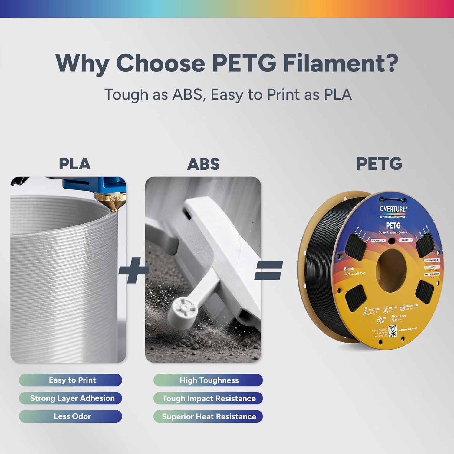 Thumbnail 5 de OVERTURE PETG Filament 1,75 mm – robuste 1 kg Spule, Space Grau, 0,02 mm Maßgenauigkeit