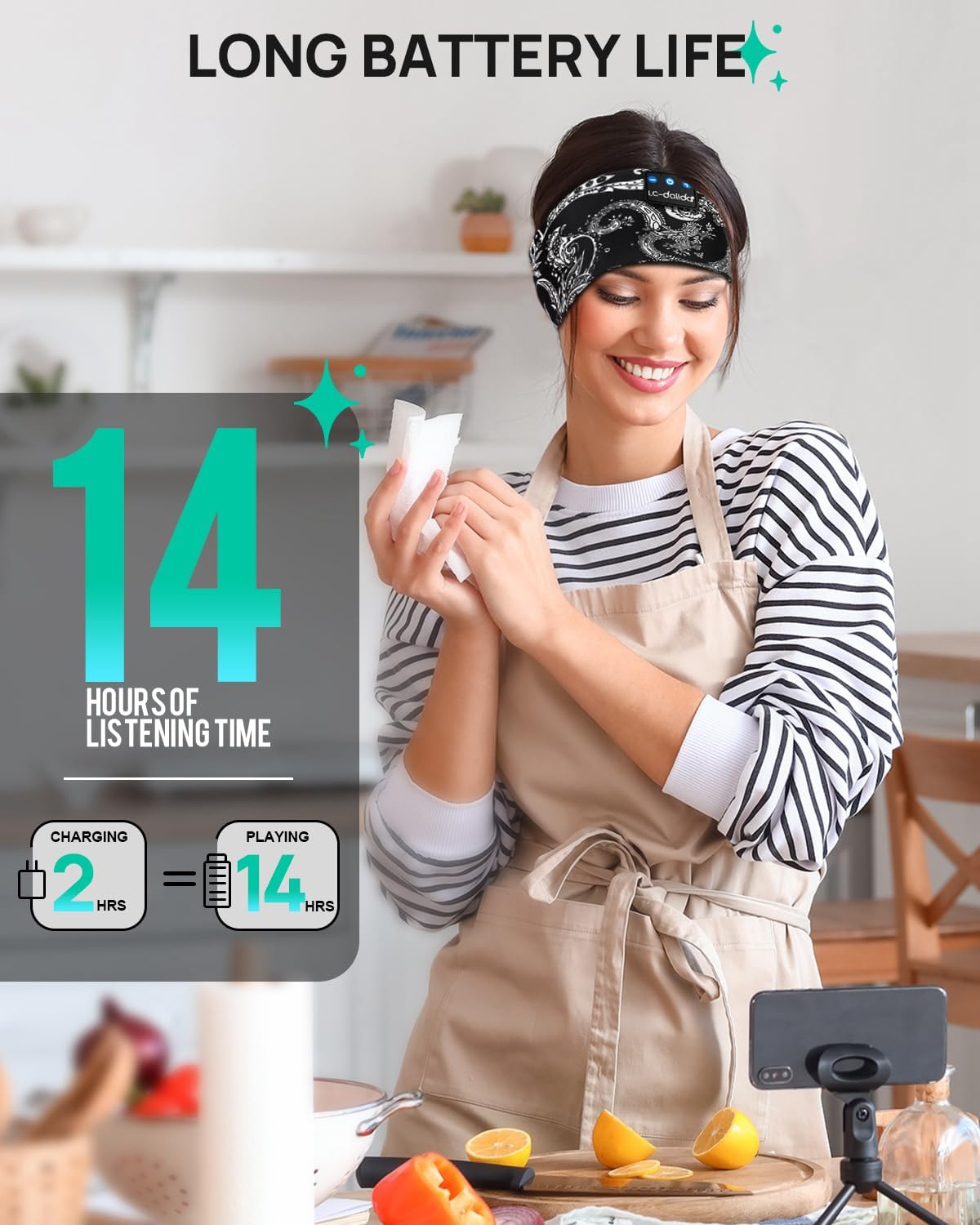 Detalle 2 de LC-dolida LC001 Bluetooth Sleep Headphones, Washable Headband with Mic