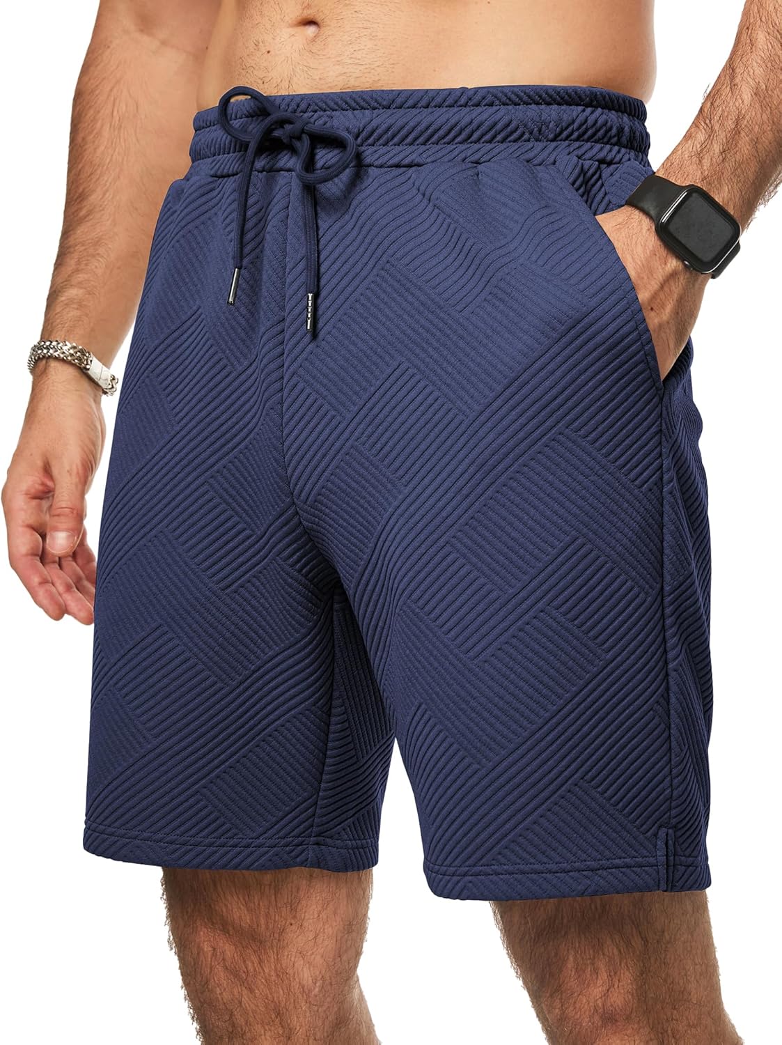 Detalle de JMIERR Herren Textur Kurze Hosen mit 3 Taschen – Sommer 2026, lockerer Fit, elastischer Bund