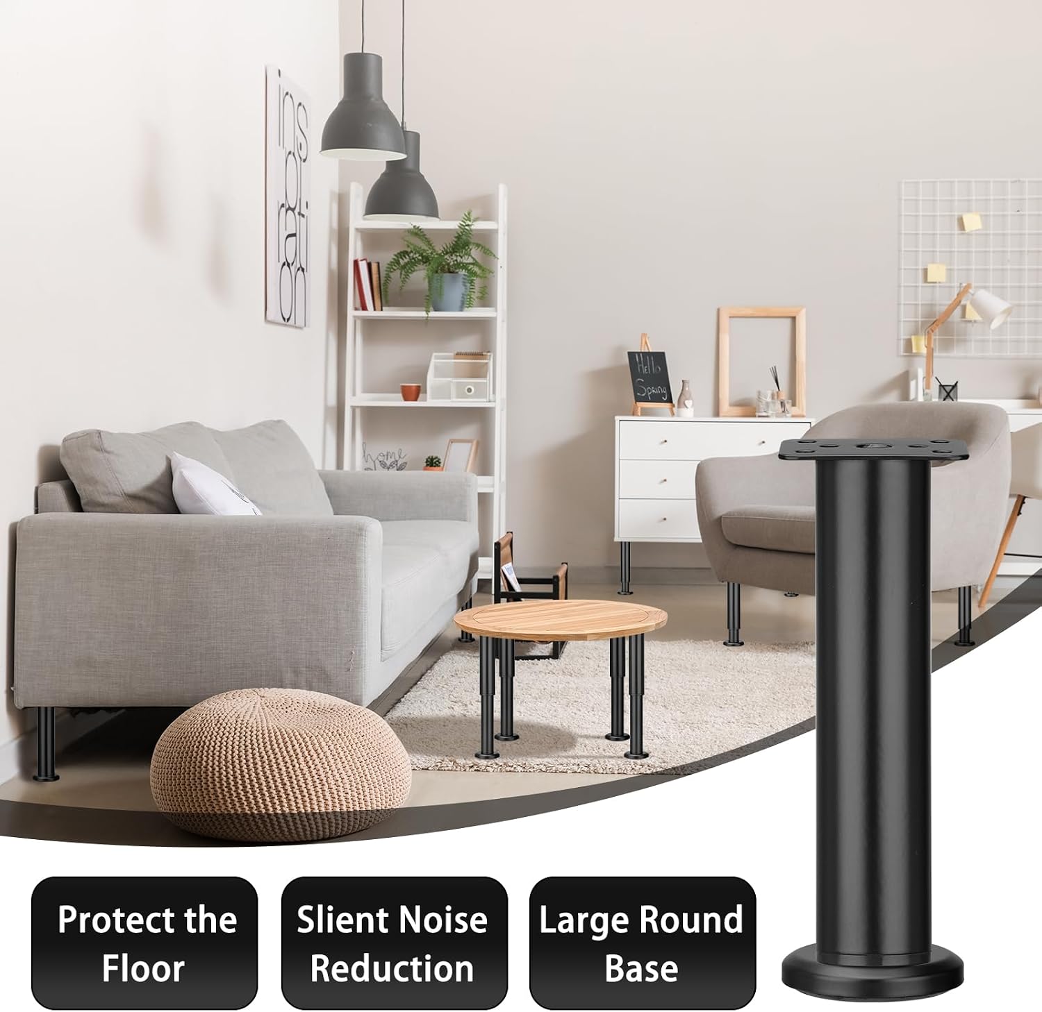 Thumbnail 6 de Zocipro 4 Pack Heavy Duty Adjustable Furniture Legs – Black Metal (18–30cm) with 16 Screws