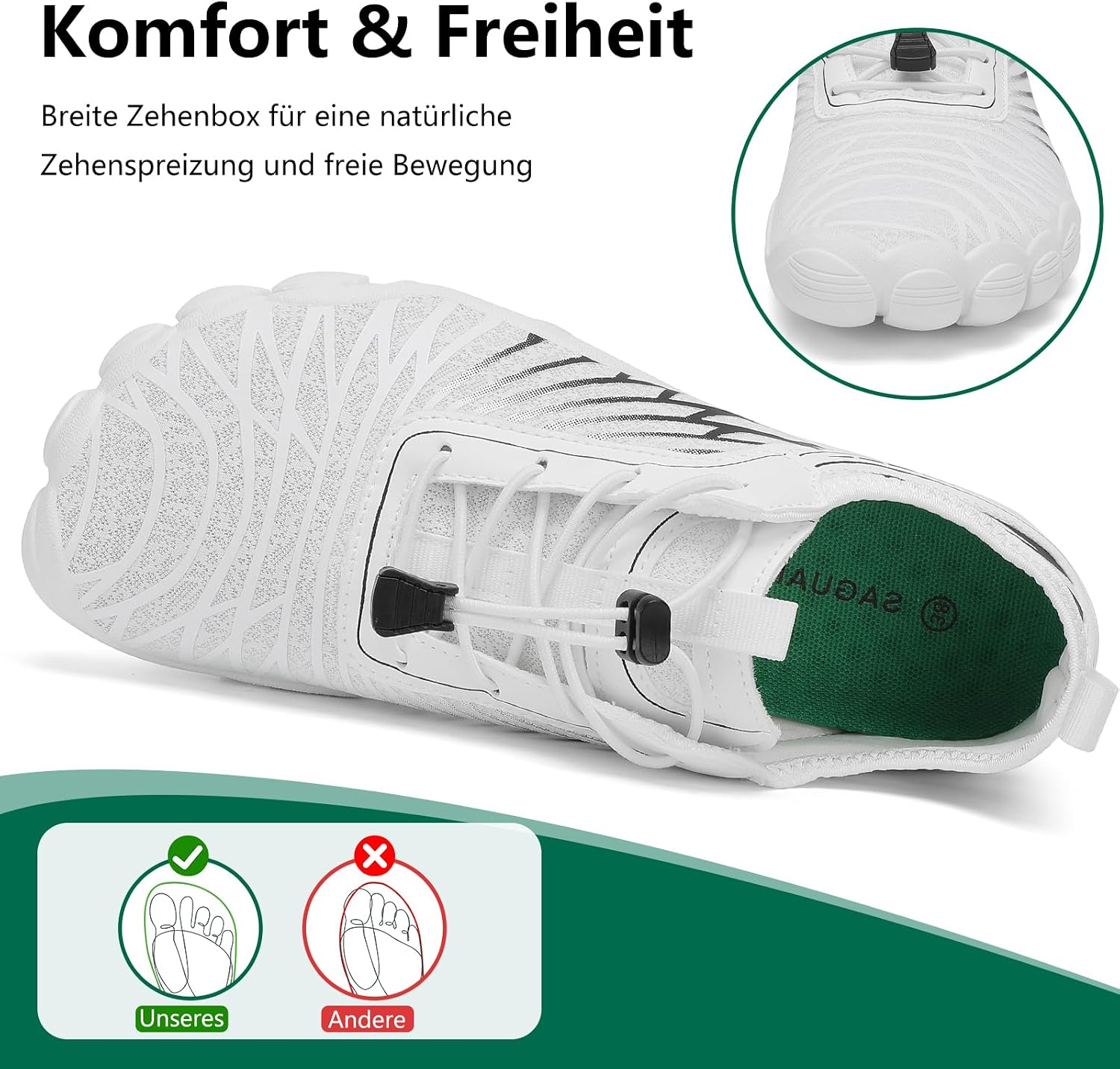 Detalle de SAGUARO Damen Barfußschuhe Leichtes, atmungsaktives Wasserschuh-Extra mit breiter Zehenbox (Gr. 35–43)