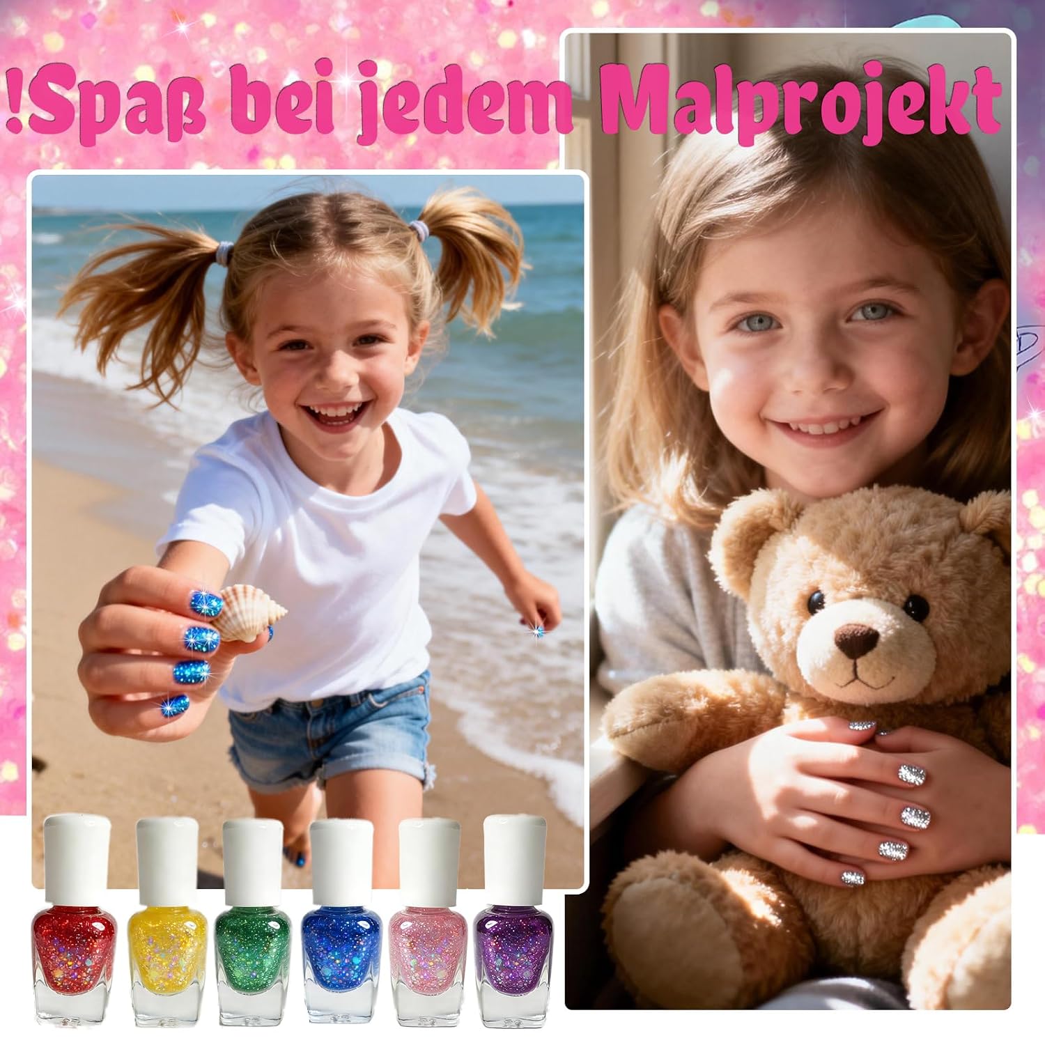 Thumbnail 5 de Aieenjor Kinder-Glitzer-Nagellack-Set (6 Farben) ab 3 Jahren – wasserlöslich & abziehbar
