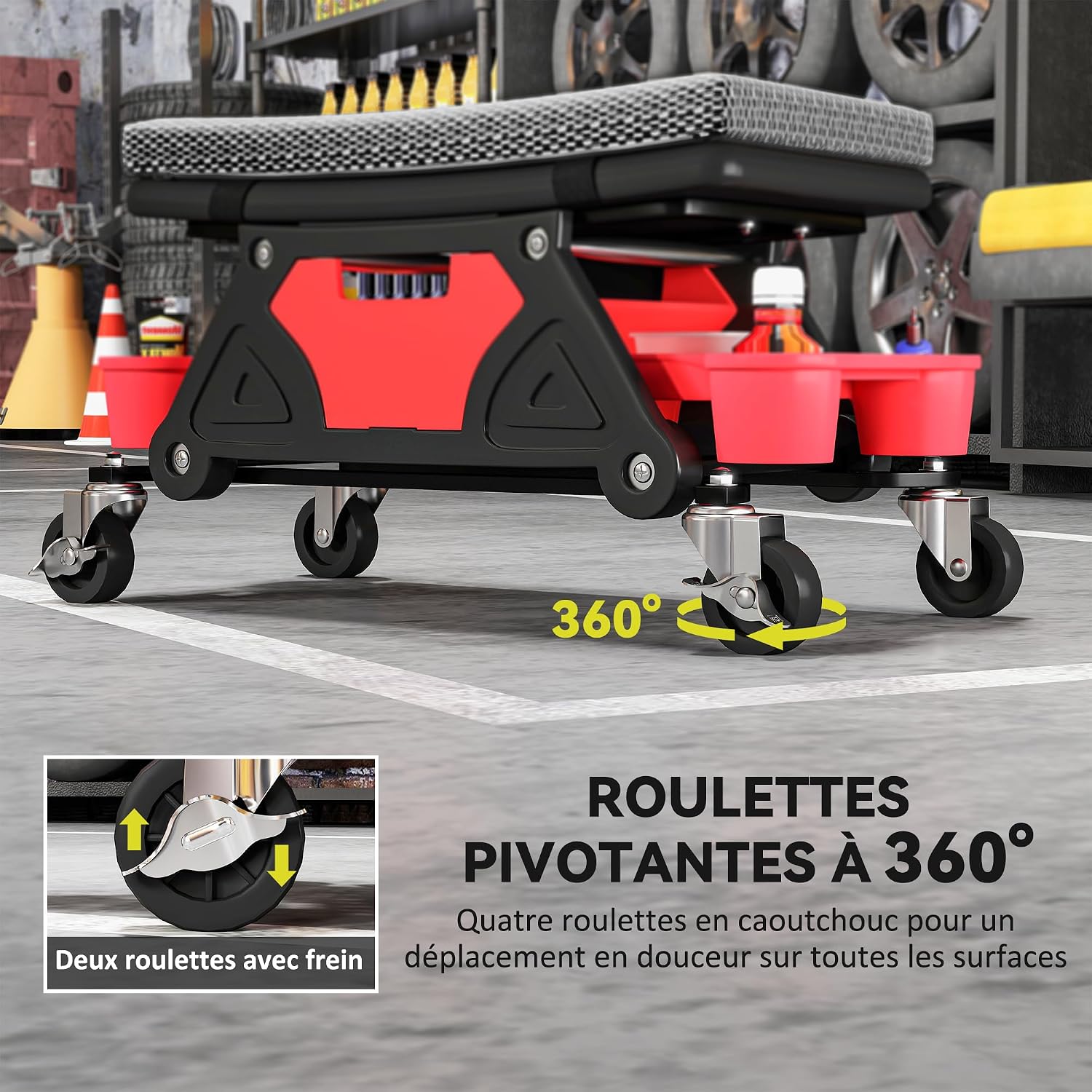 Detalle 1 de HOMCOM C20-085V00BK mobiele werkplaatskruk met gereedschapsopberging