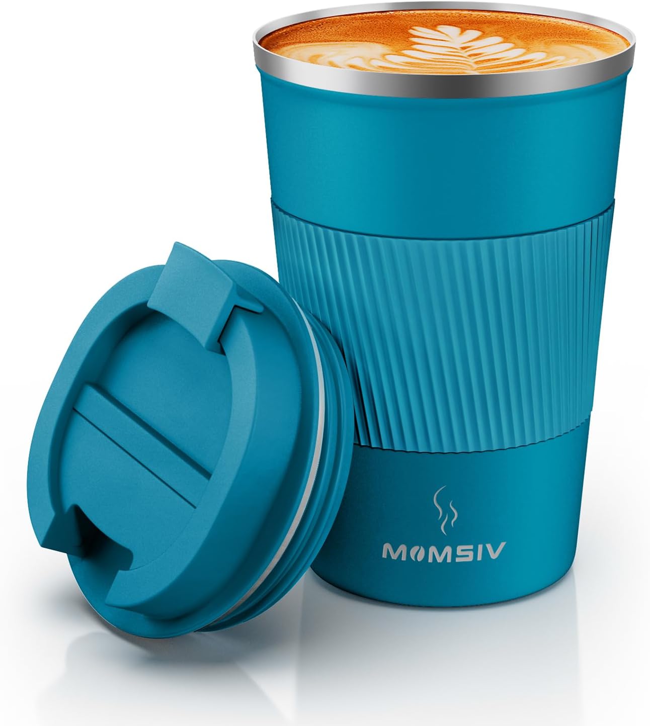 MOMSIV Thermobecher Isolierbecher 380 ml – rutschfester Vakuum-Travel Mug mit Deckel
