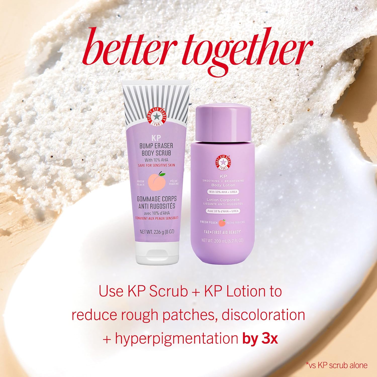 Thumbnail 3 de First Aid Beauty KP Smoothing + Brightening Body Lotion (10% AHA) with Lactic Acid, Urea & Colloidal Oatmeal, Peach Scent, 6.7 fl oz
