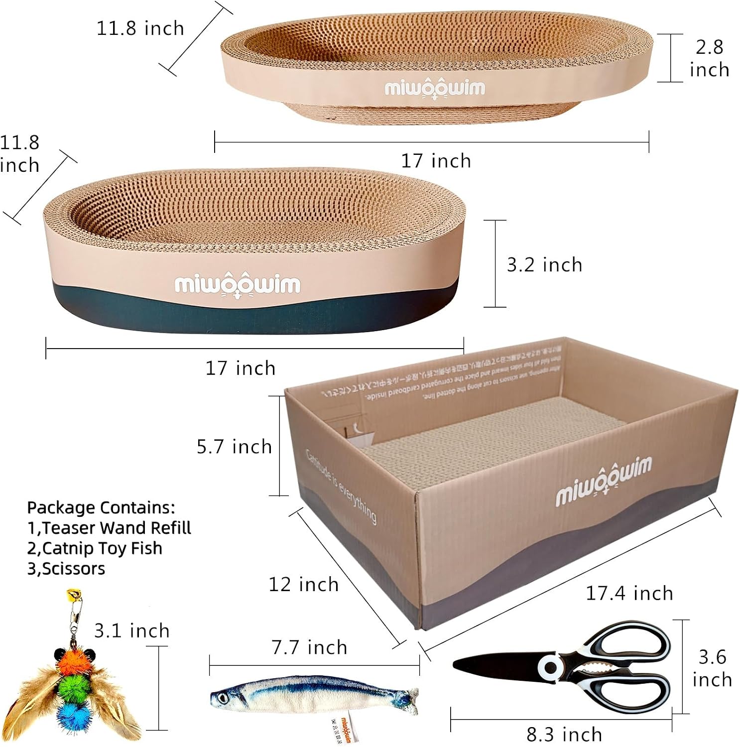 Detalle de miwoowim MIOIM-001 Cat Scratcher Set with Oval Cardboard Beds and Box