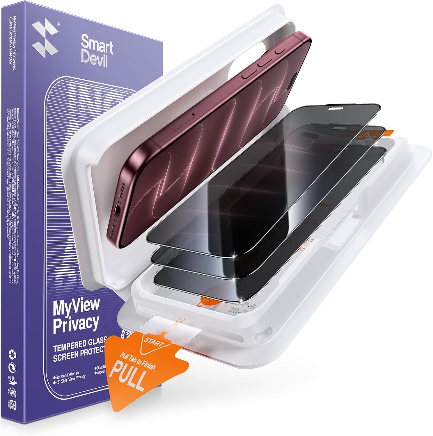Detalle de SMARTDEVIL 3-Pack Privacy Screen Protector for iPhone 18 Pro Max, 9H Glass