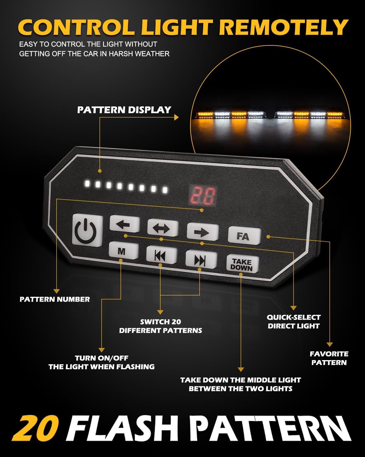 Detalle de HLauto 604N Emergency Dash Strobe Lights: 2x16.8 inch Amber/White Safety Light Bar
