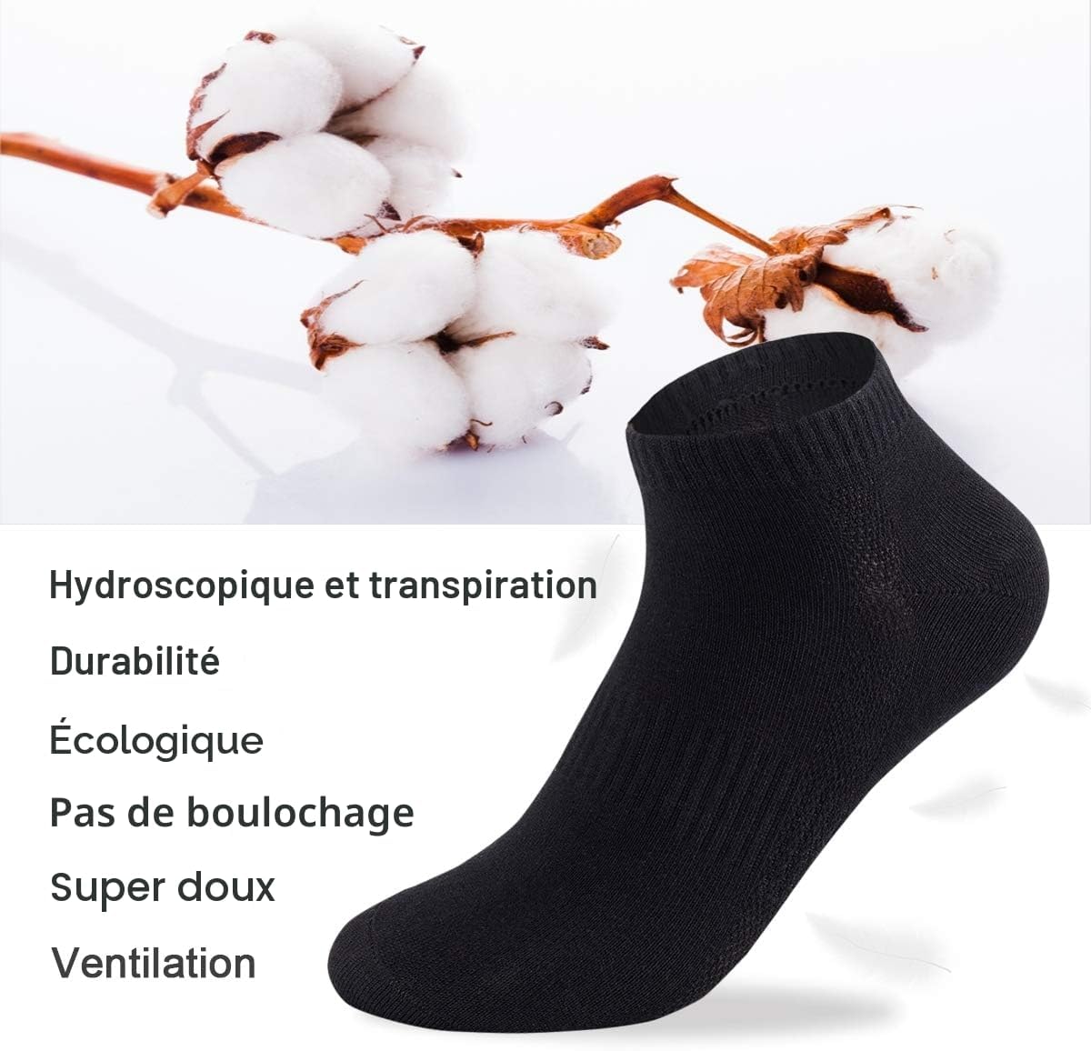 Detalle de FALARY Chaussettes Basses en Coton – 10 Paires Homme/Femme pour Sport