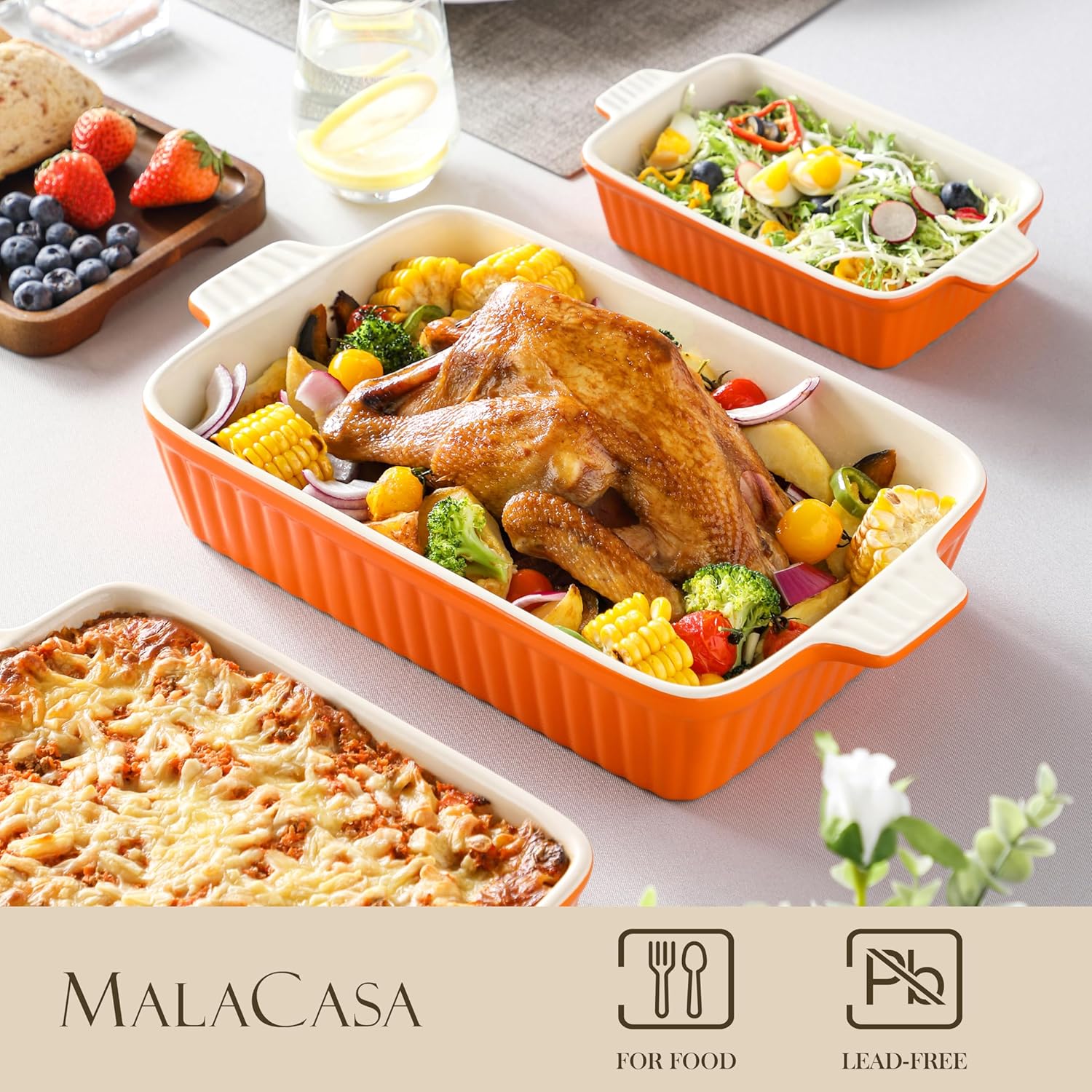 Detalle de MALACASA Auflaufform Set 4‑teilig 37 cm 🍲