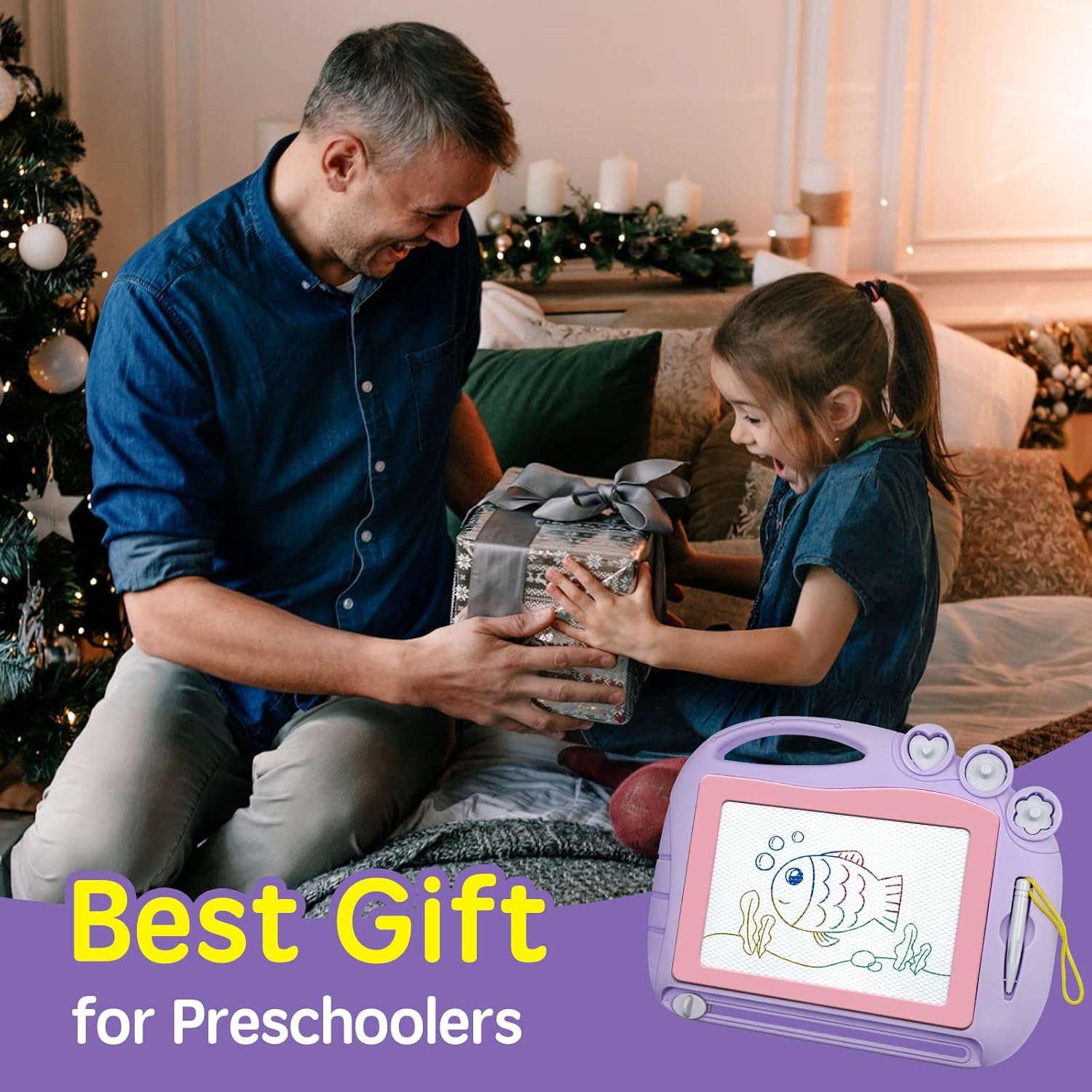 Thumbnail 6 de AiTuiTui Zaubertafel Maltafel Magnettafel in Reisegröße (28×21 cm) mit 3 Stempeln – Violett