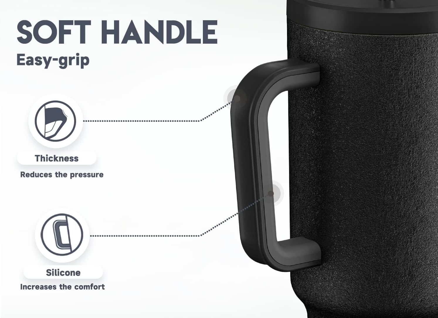 Detalle de Meoky 40oz Tumbler with Handle — Leak-Proof Lid, Straw, and Insulated Stainless Steel Travel Mug