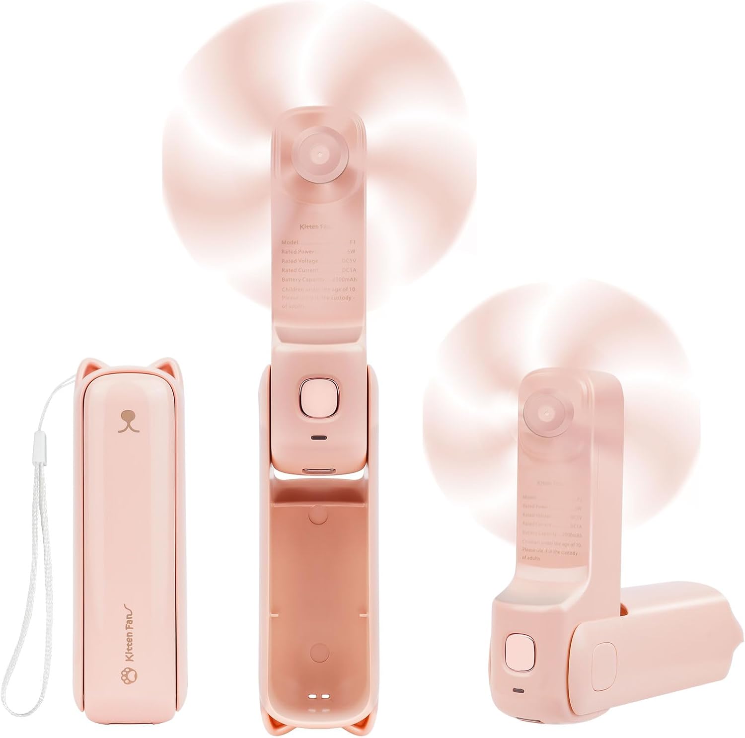 Detalle de AUAUY 4872153 draagbare handventilator, opvouwbaar en roze