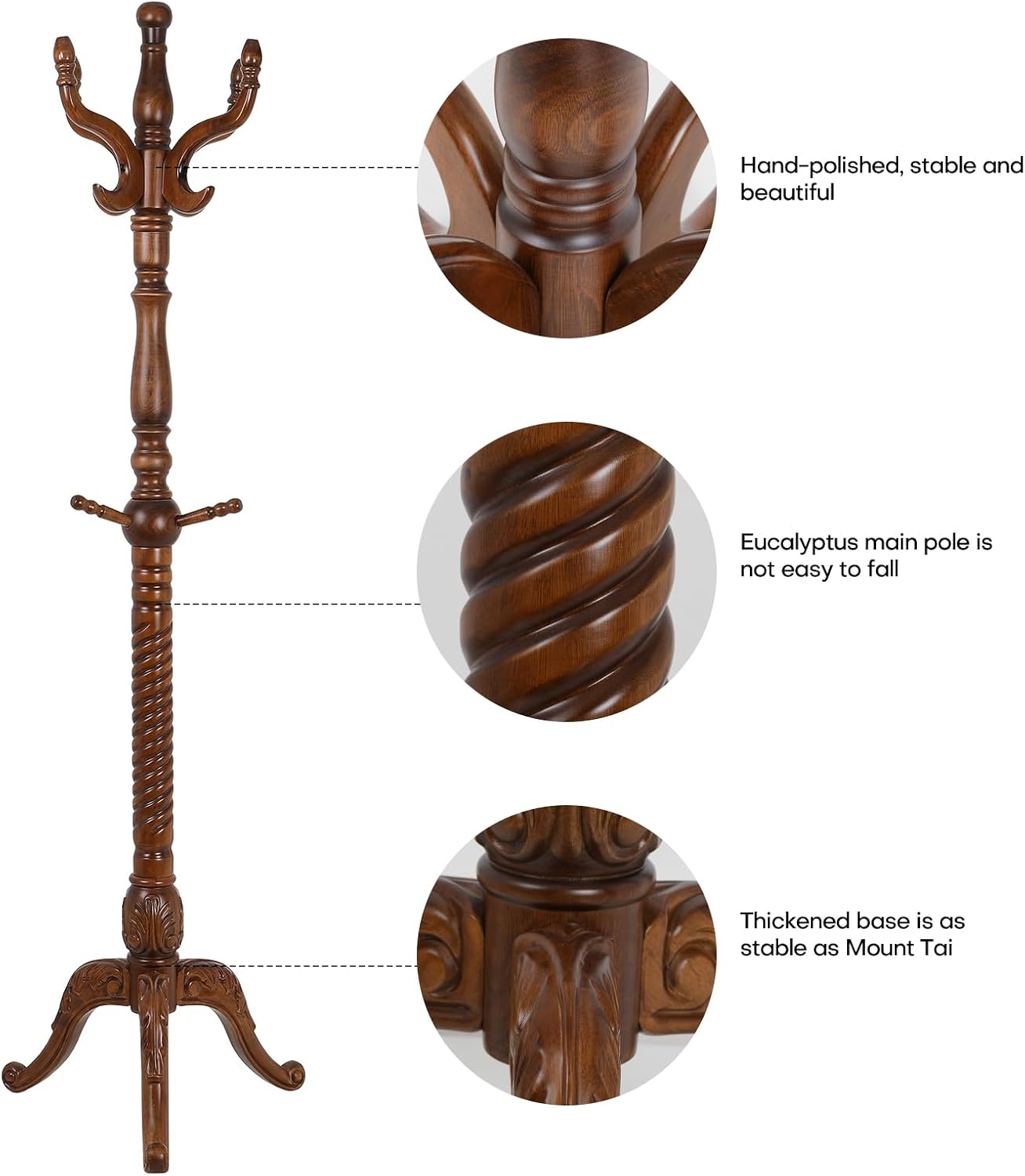 Detalle 1 de Bekrvio Freestanding Coat Rack, Ash Wood