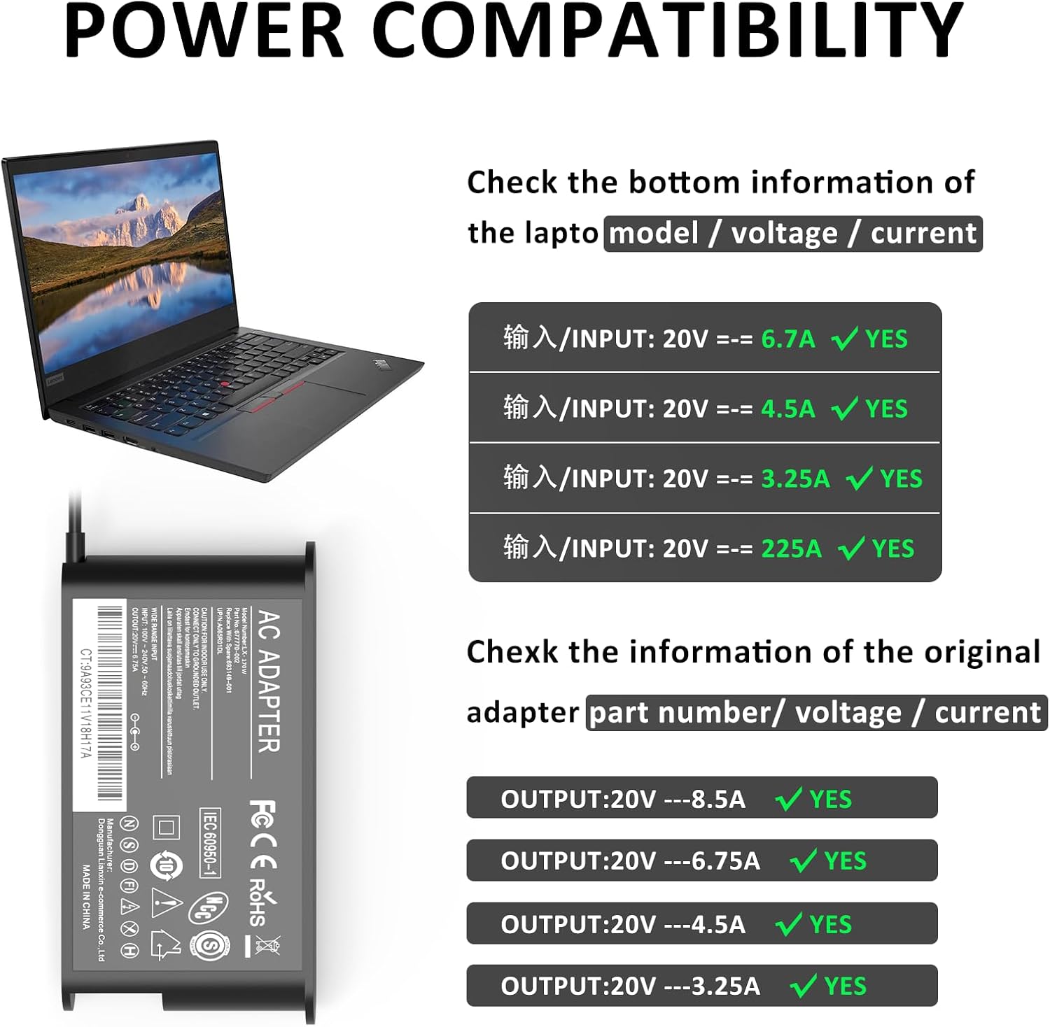 Thumbnail 1 de Chargeur 170W Slim Tip pour Lenovo ThinkPad, Legion Slim 5 et Yoga Pro 9i