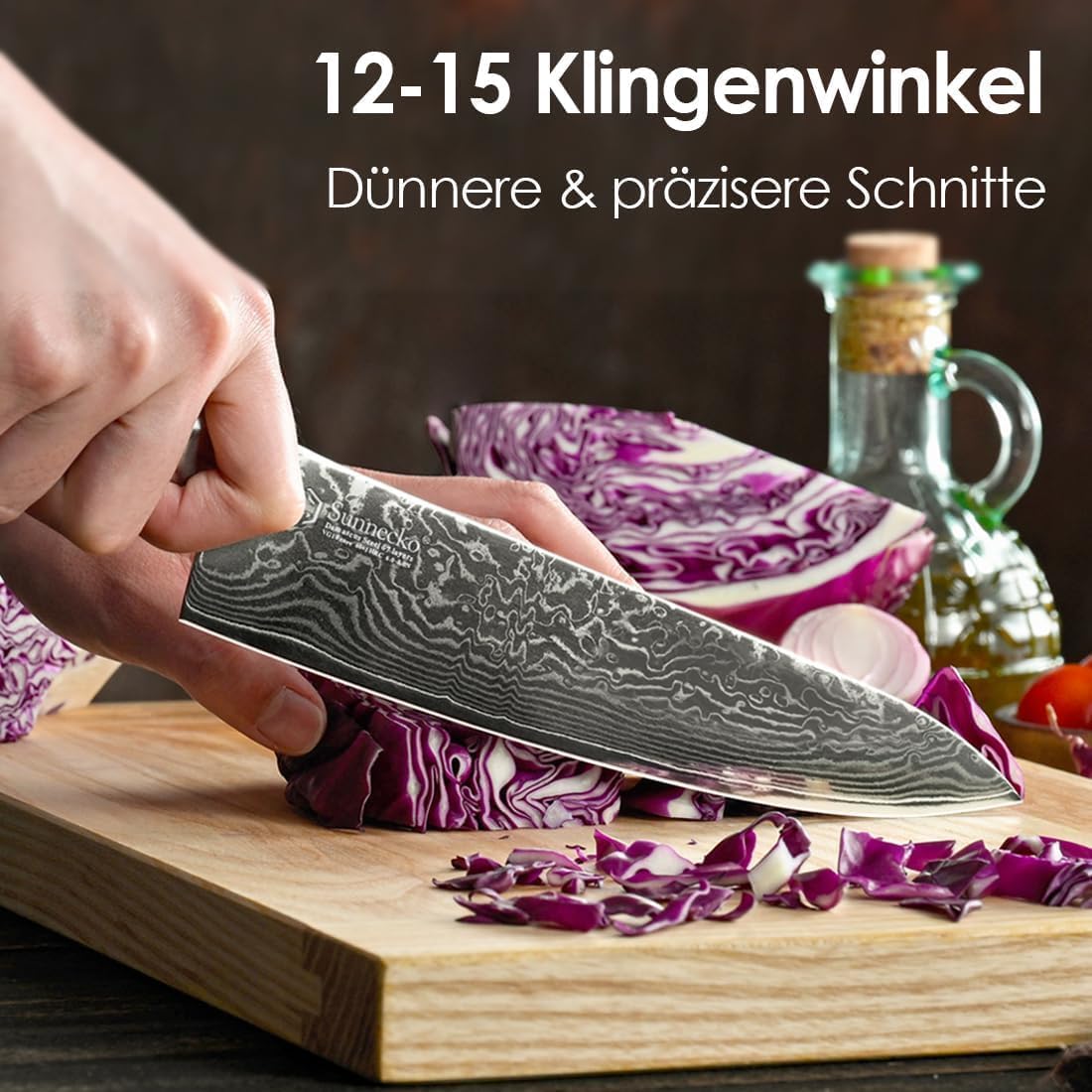 Thumbnail 3 de Sunnecko Damastmesser 20 cm – Kochmesser aus 67‑Lagigem Damaststahl mit VG-10 Kern und ergonomischem Griff