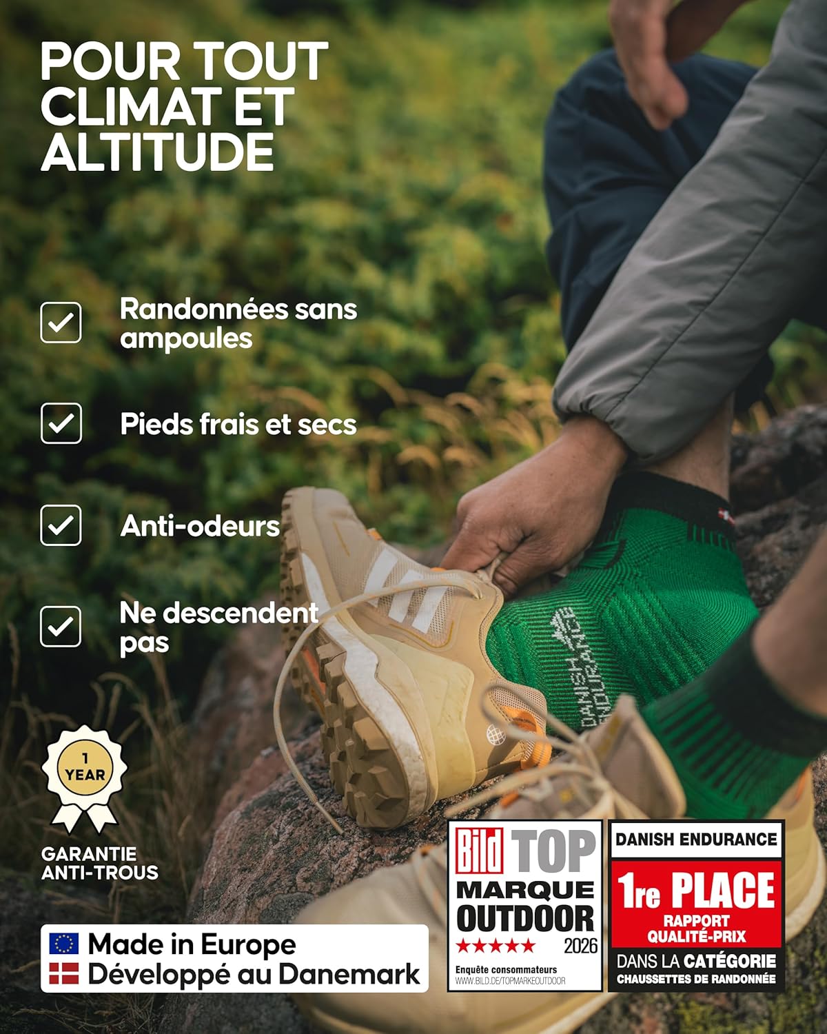 Thumbnail 2 de DANISH ENDURANCE Chaussettes de Randonnée en Laine Mérinos – Lot de 3 (3 longueurs) pour Homme et Femme