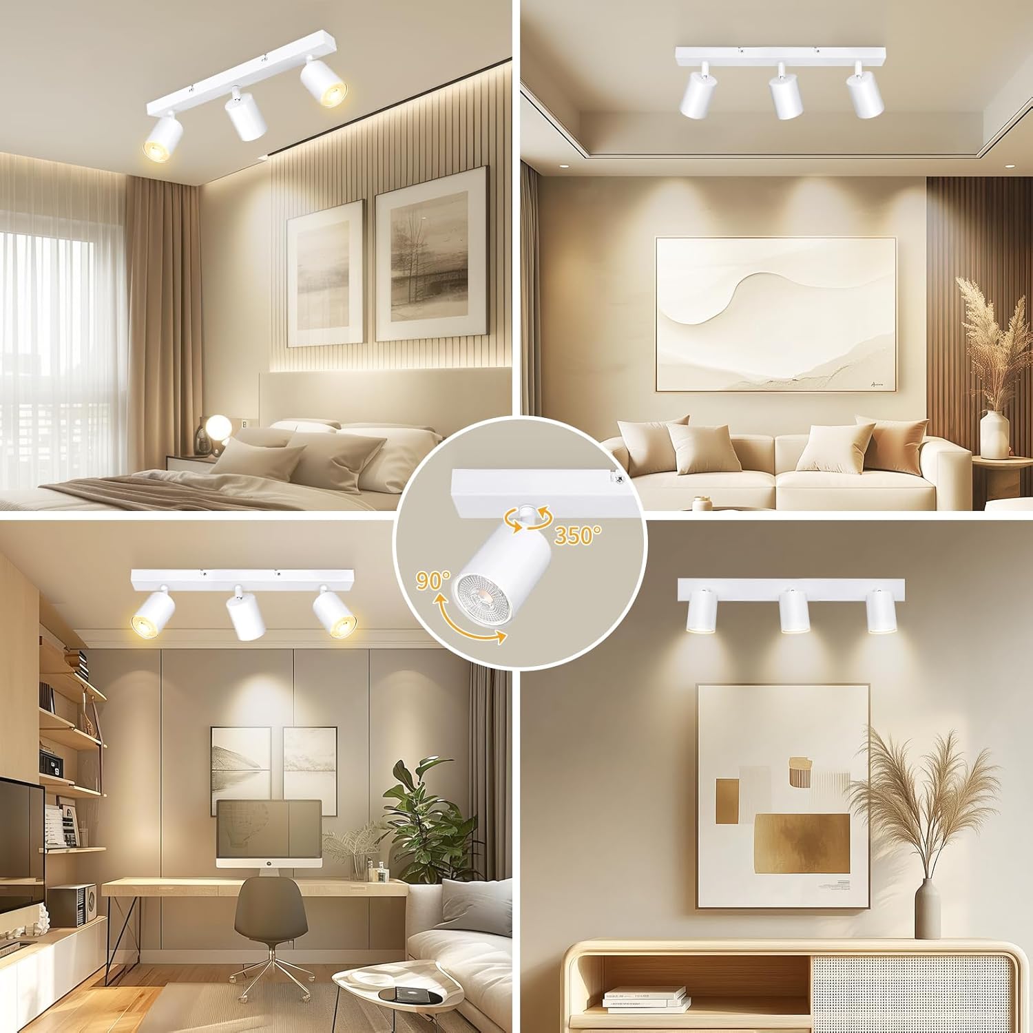 Thumbnail 5 de Dehobo plafonnier orientable à 3 spots blancs mat avec douille GU10 (sans ampoules)